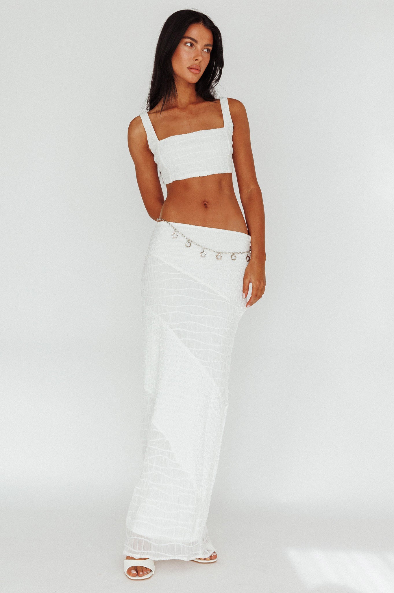 Bindi Puckered Crop Top White by Selfie Leslie