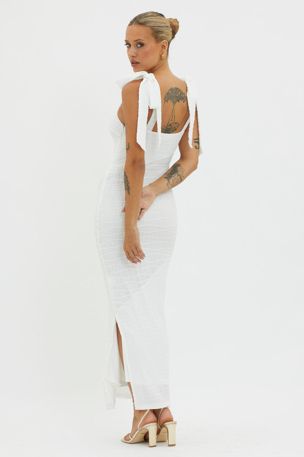 Bindi Puckered Tied Strap Dress White by Selfie Leslie