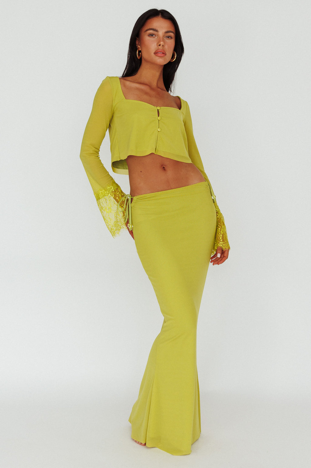 Rana String Tie Side Midi Skirt Apple by Selfie Leslie