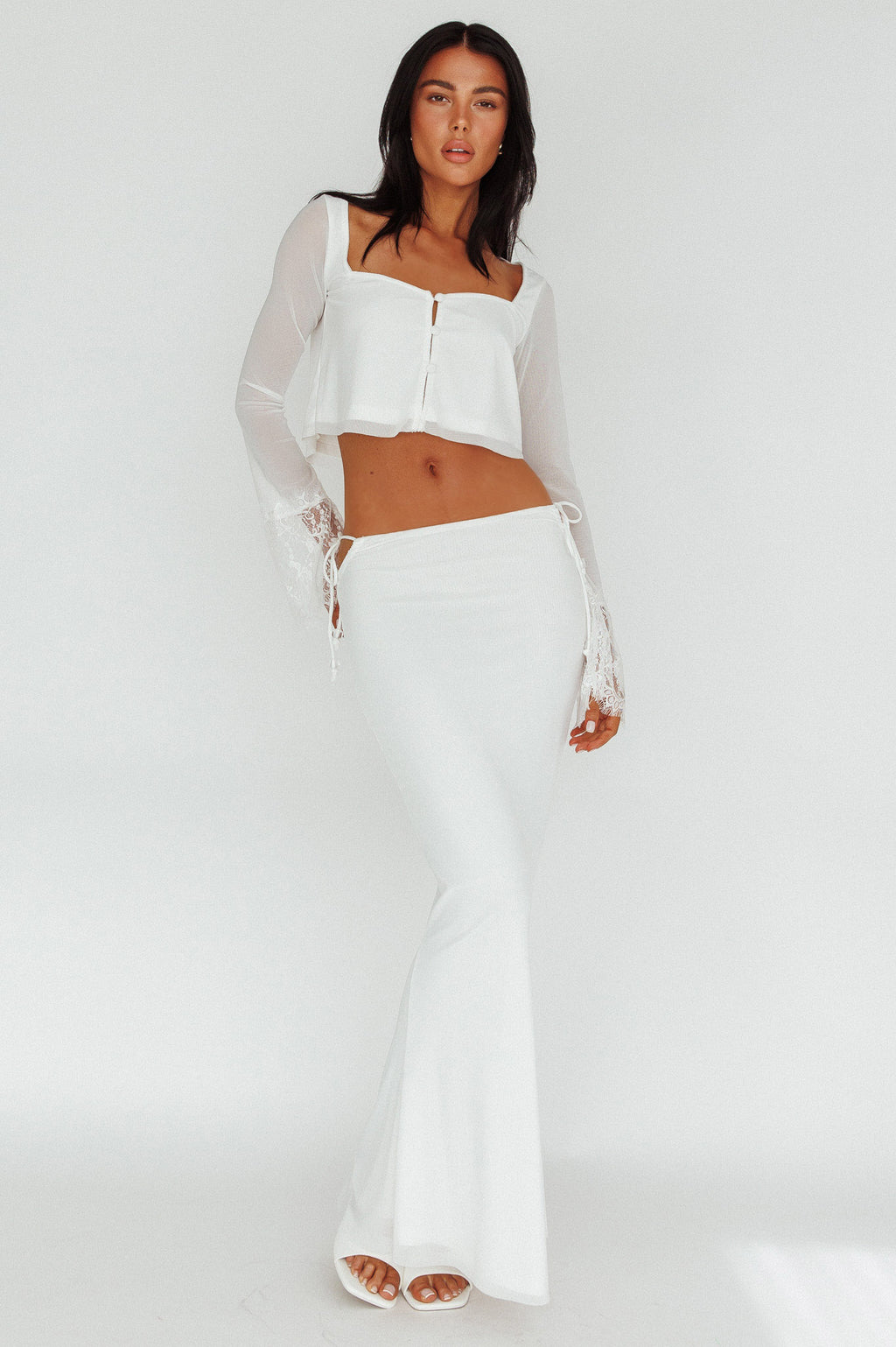 Rana String Tie Side Midi Dress Cream by Selfie Leslie