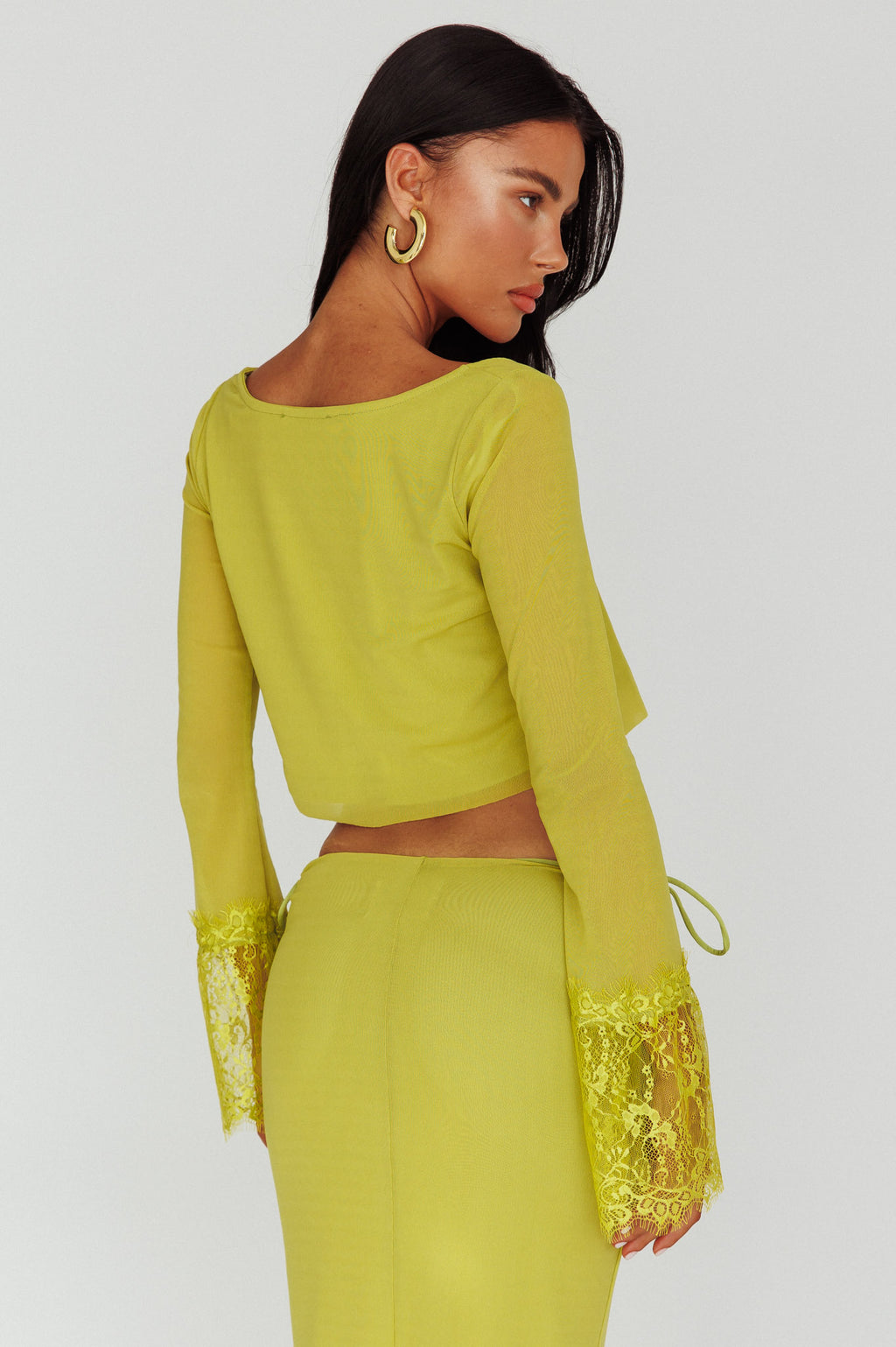 Rana Lace Cuff Long Sleeve Top Apple by Selfie Leslie