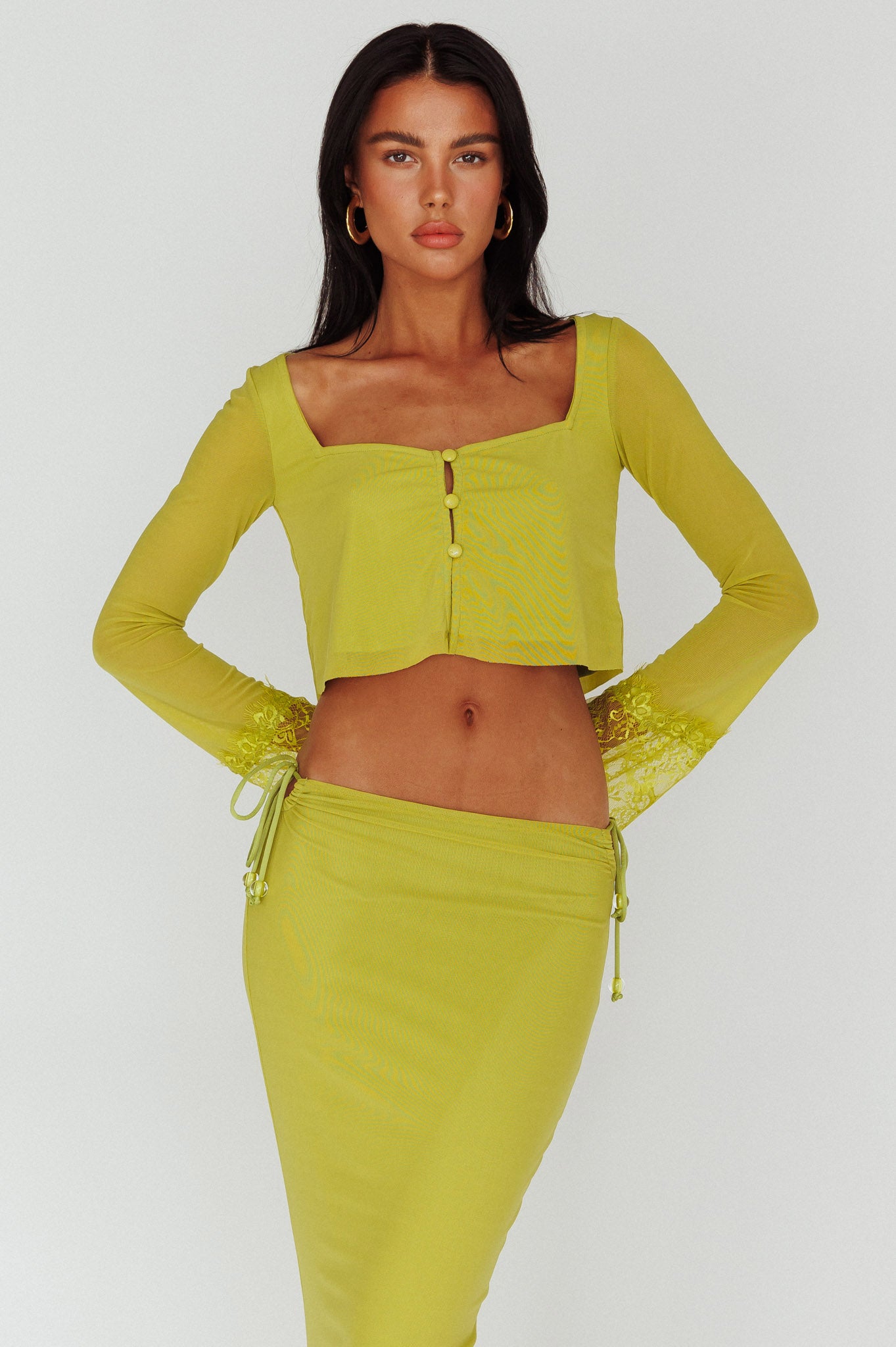 Rana Lace Cuff Long Sleeve Top Apple by Selfie Leslie