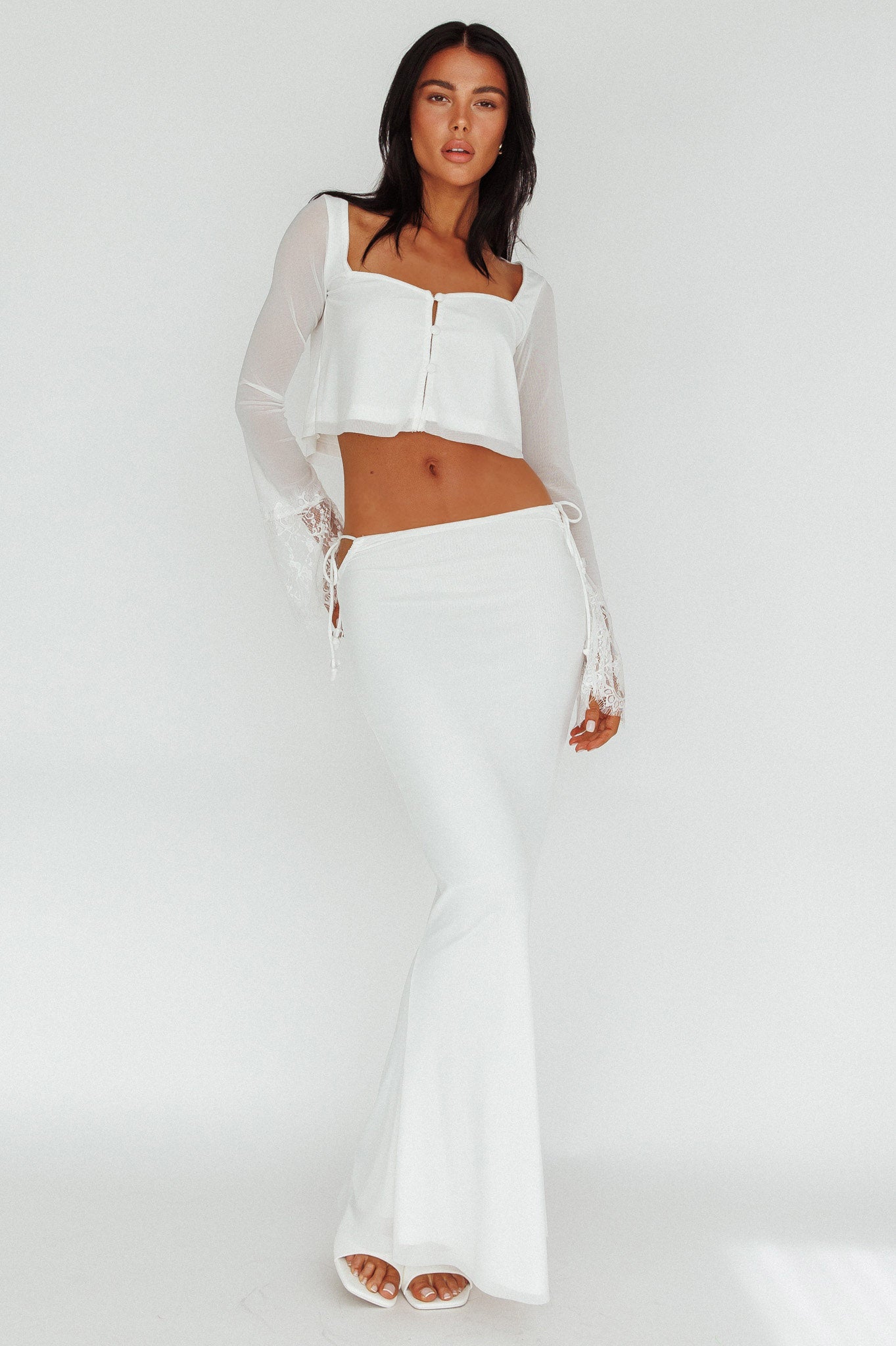 Rana Lace Cuff Long Sleeve Top Cream by Selfie Leslie