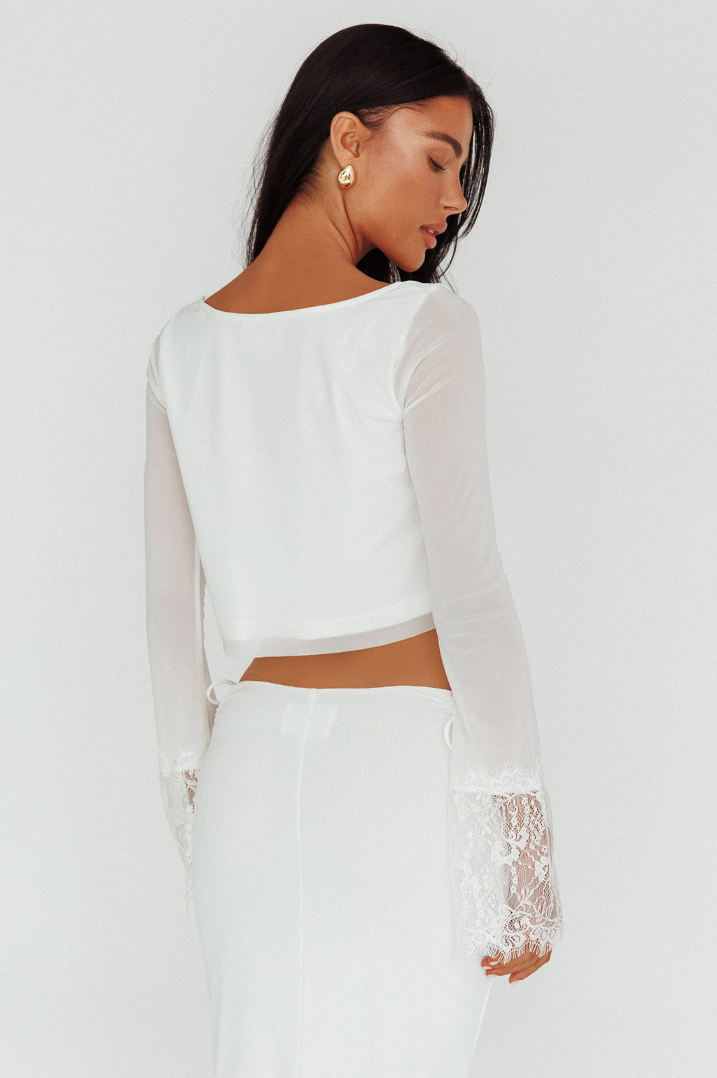 Rana Lace Cuff Long Sleeve Top Cream by Selfie Leslie