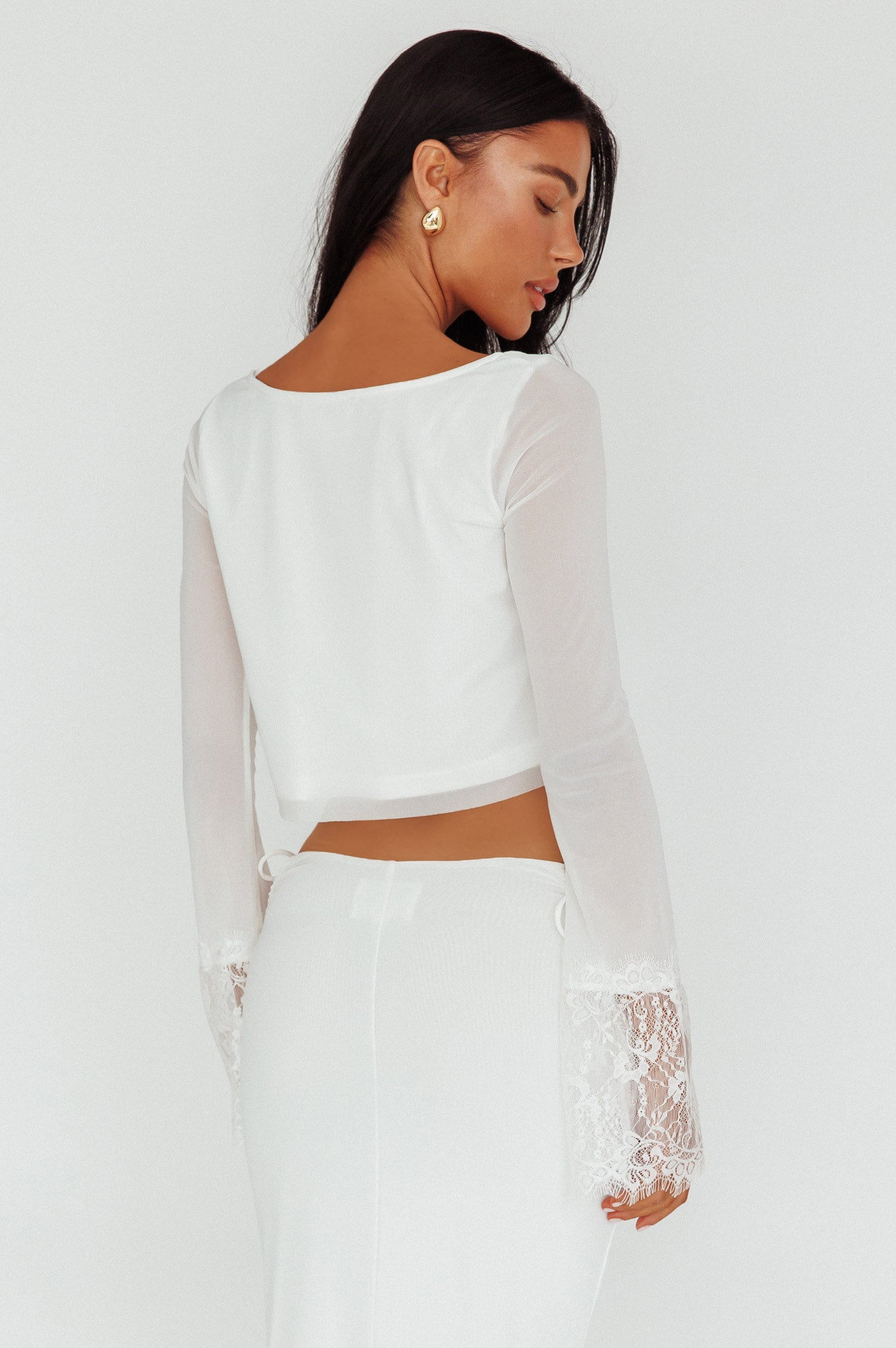 Rana Lace Cuff Long Sleeve Top Cream by Selfie Leslie