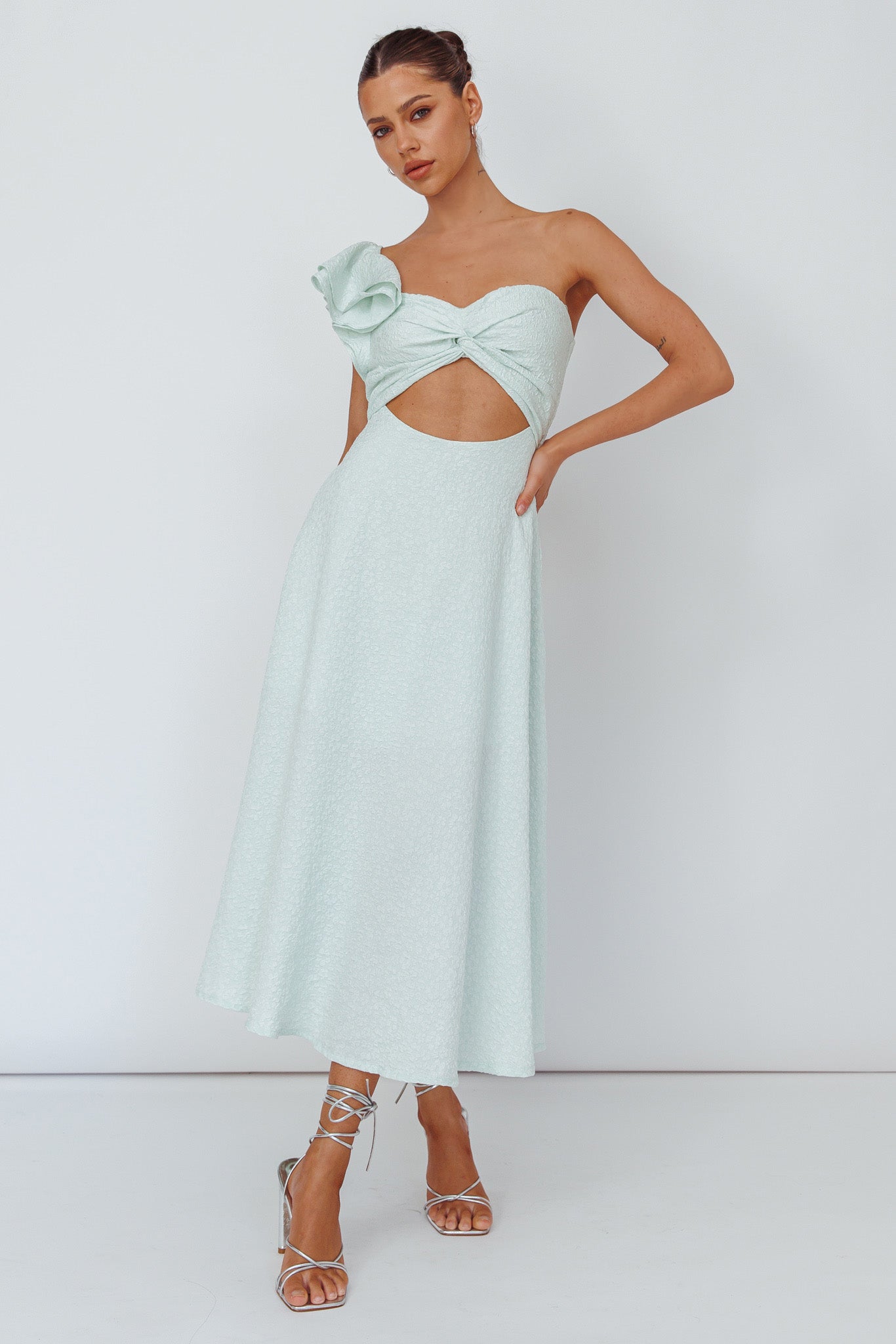 Jolina Ruffle Shoulder Midi Dress Mint by Selfie Leslie