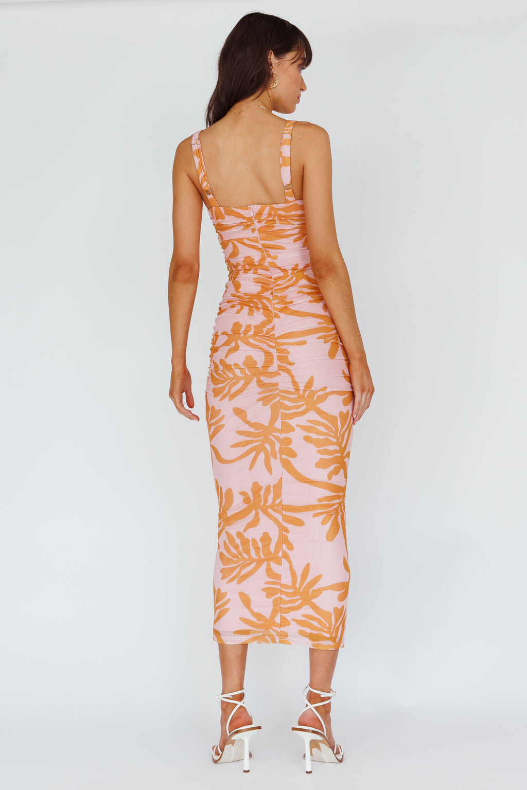 Hawaiian Sun Ruched Bust Midi Dress Print Pink by Selfie Leslie