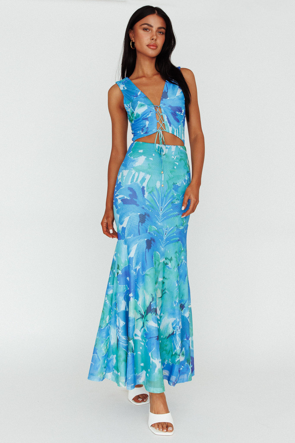 Summerlove Lace-Up Bodice Midi Dress Green by Selfie Leslie
