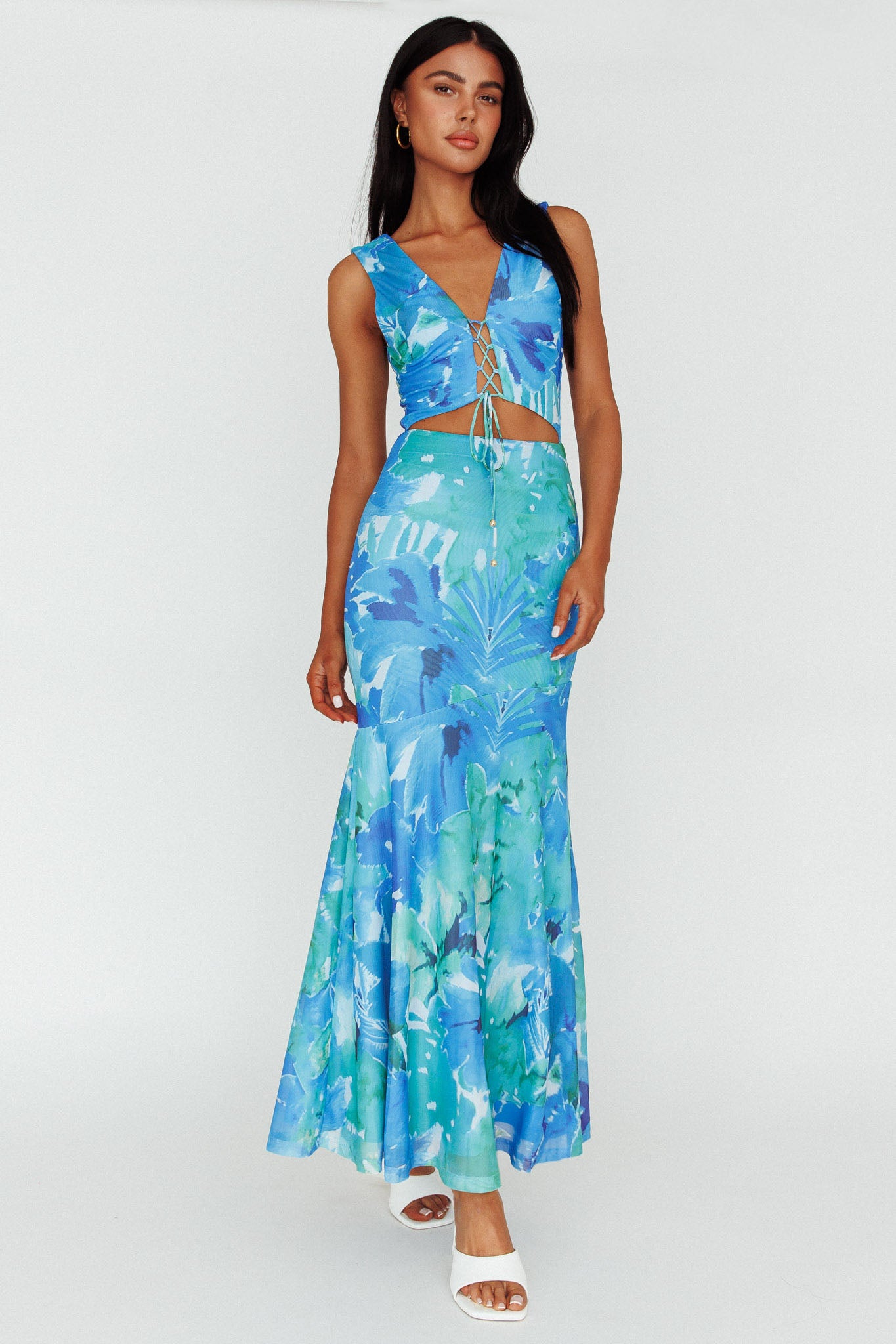 Summerlove Lace-Up Bodice Midi Dress Green by Selfie Leslie