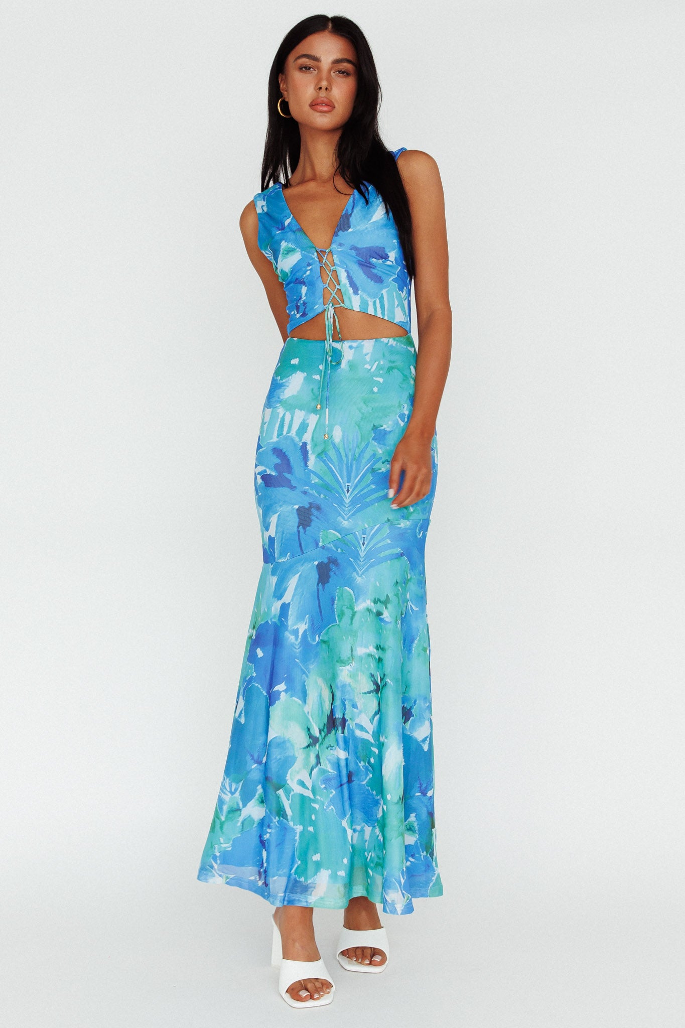 Summerlove Lace-Up Bodice Midi Dress Green by Selfie Leslie