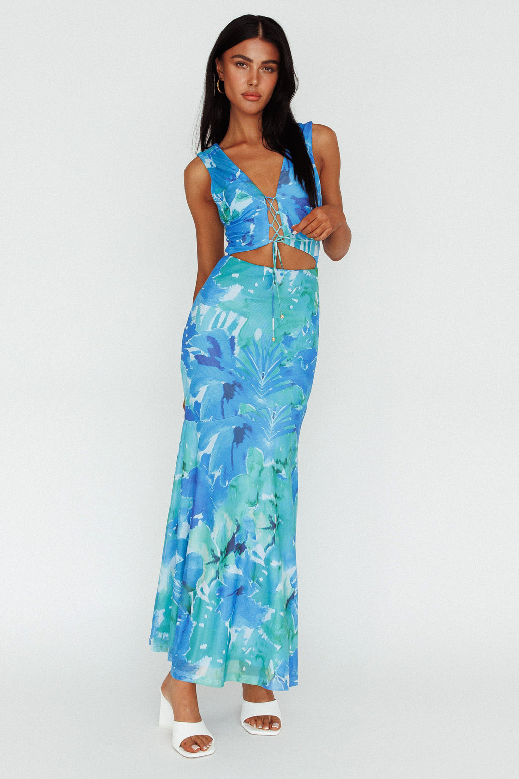 Summerlove Lace-Up Bodice Midi Dress Green by Selfie Leslie