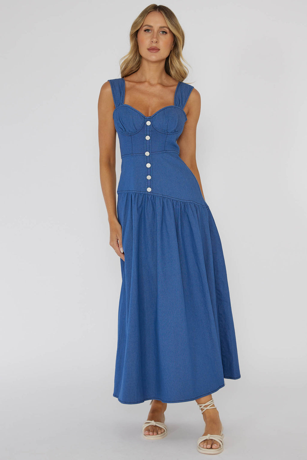 Pansy Flounce Hem Maxi Dress Blue by Selfie Leslie