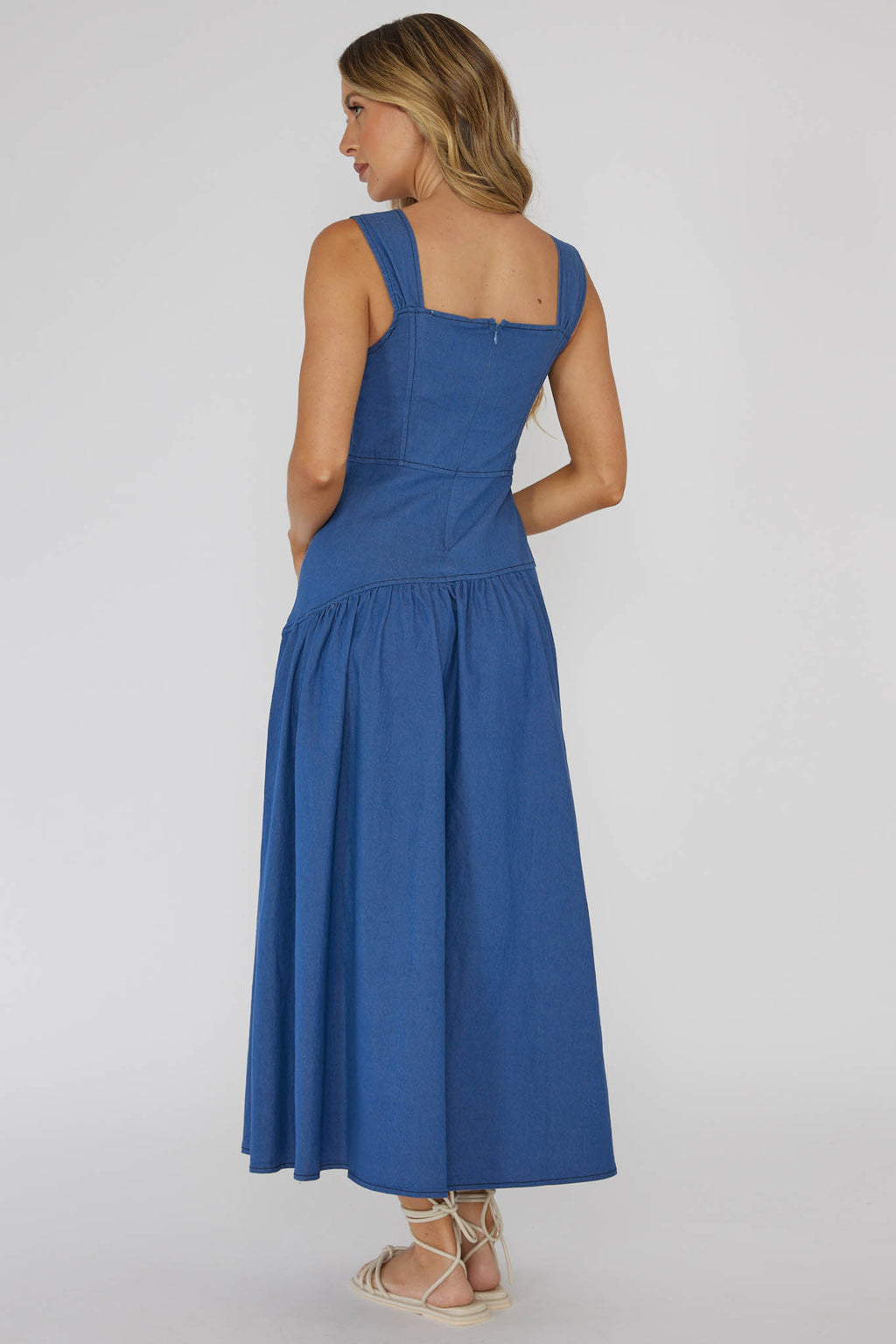 Pansy Flounce Hem Maxi Dress Blue by Selfie Leslie
