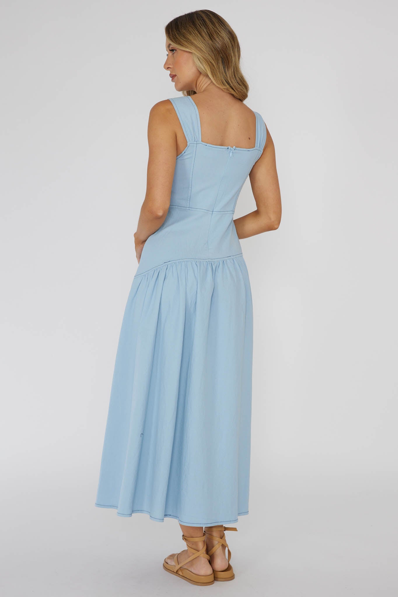 Pansy Flounce Hem Maxi Dress Light Blue by Selfie Leslie