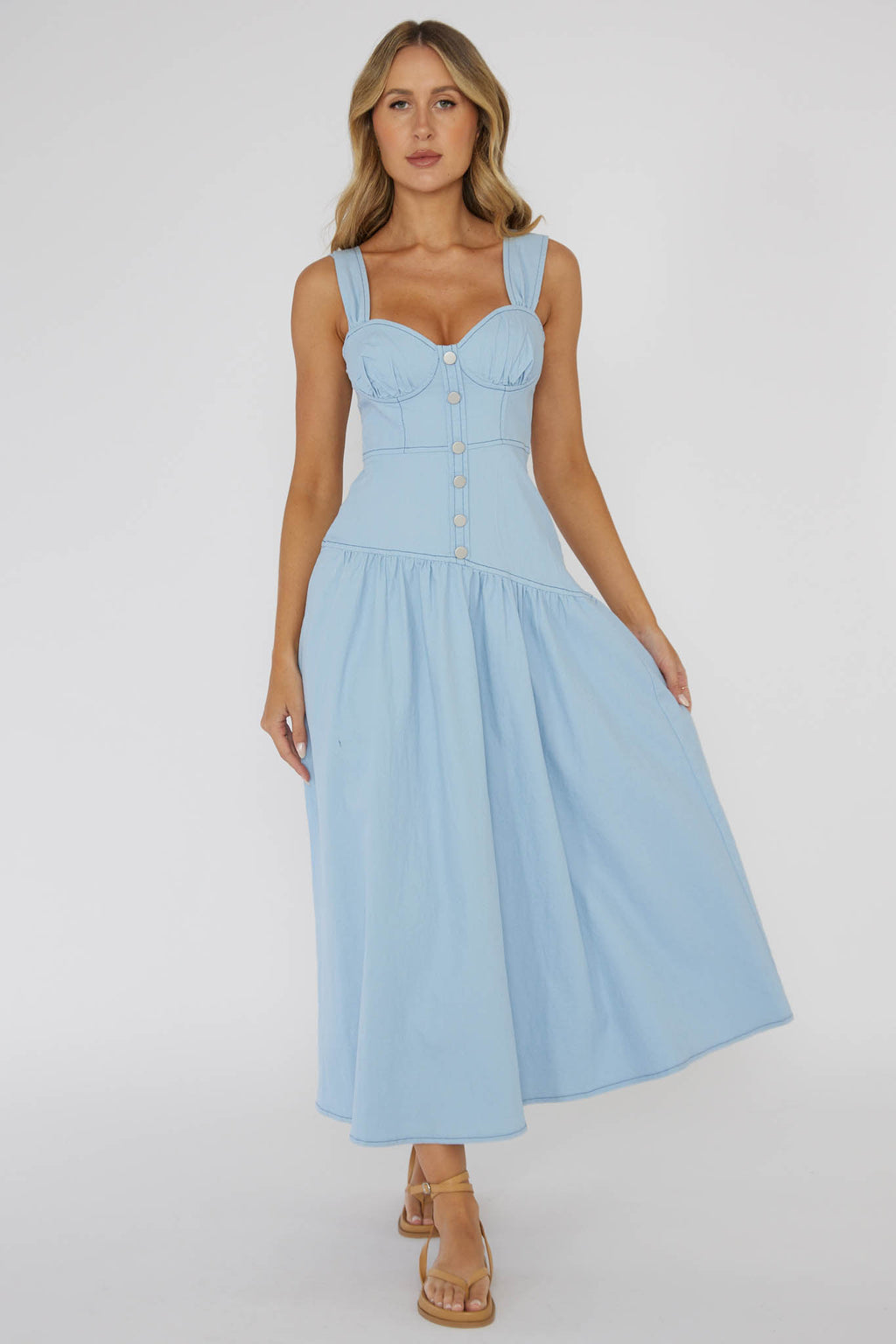 Pansy Flounce Hem Maxi Dress Light Blue by Selfie Leslie
