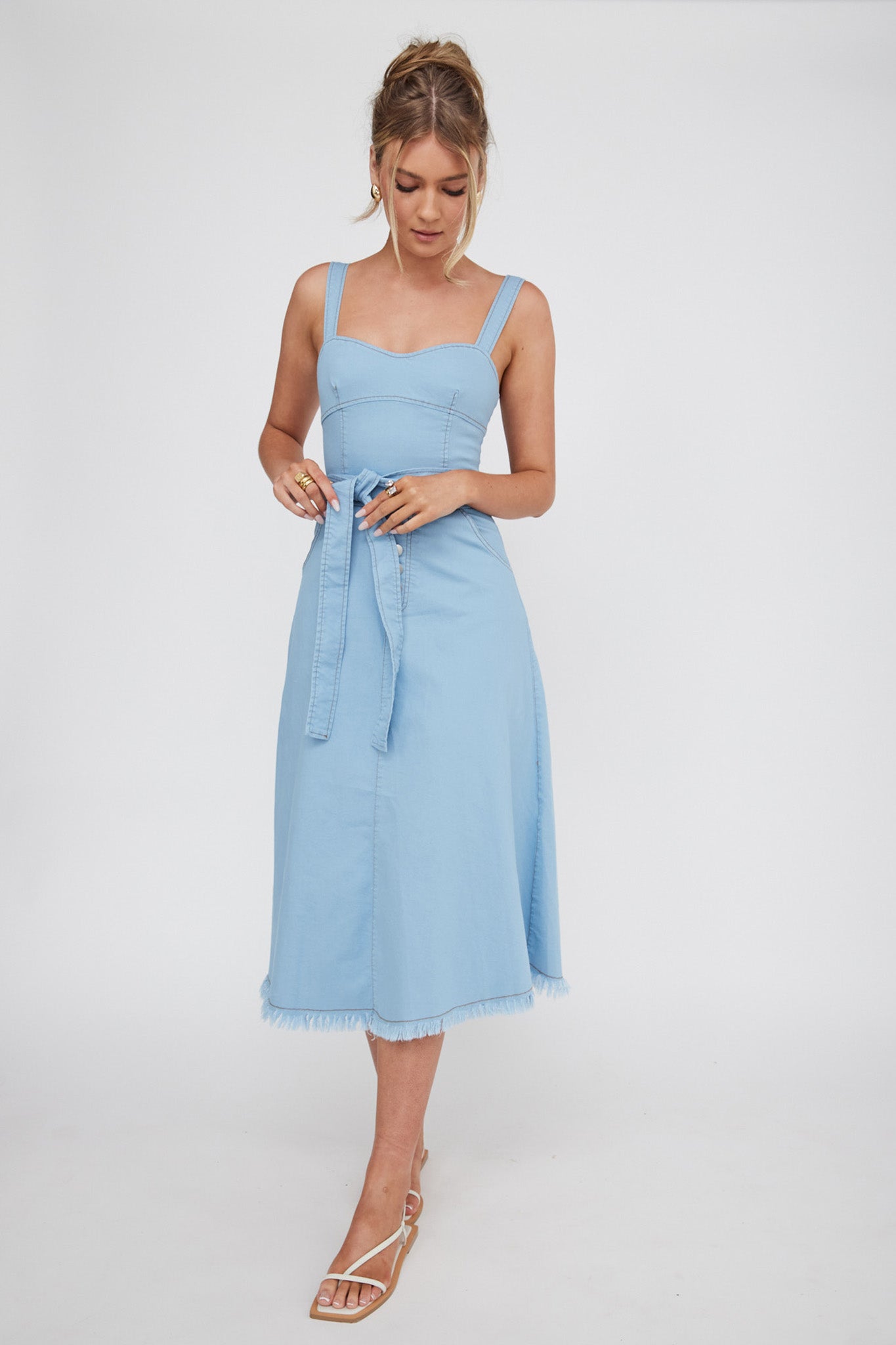 Zenyl Raw Hem Midi Dress Blue by Selfie Leslie