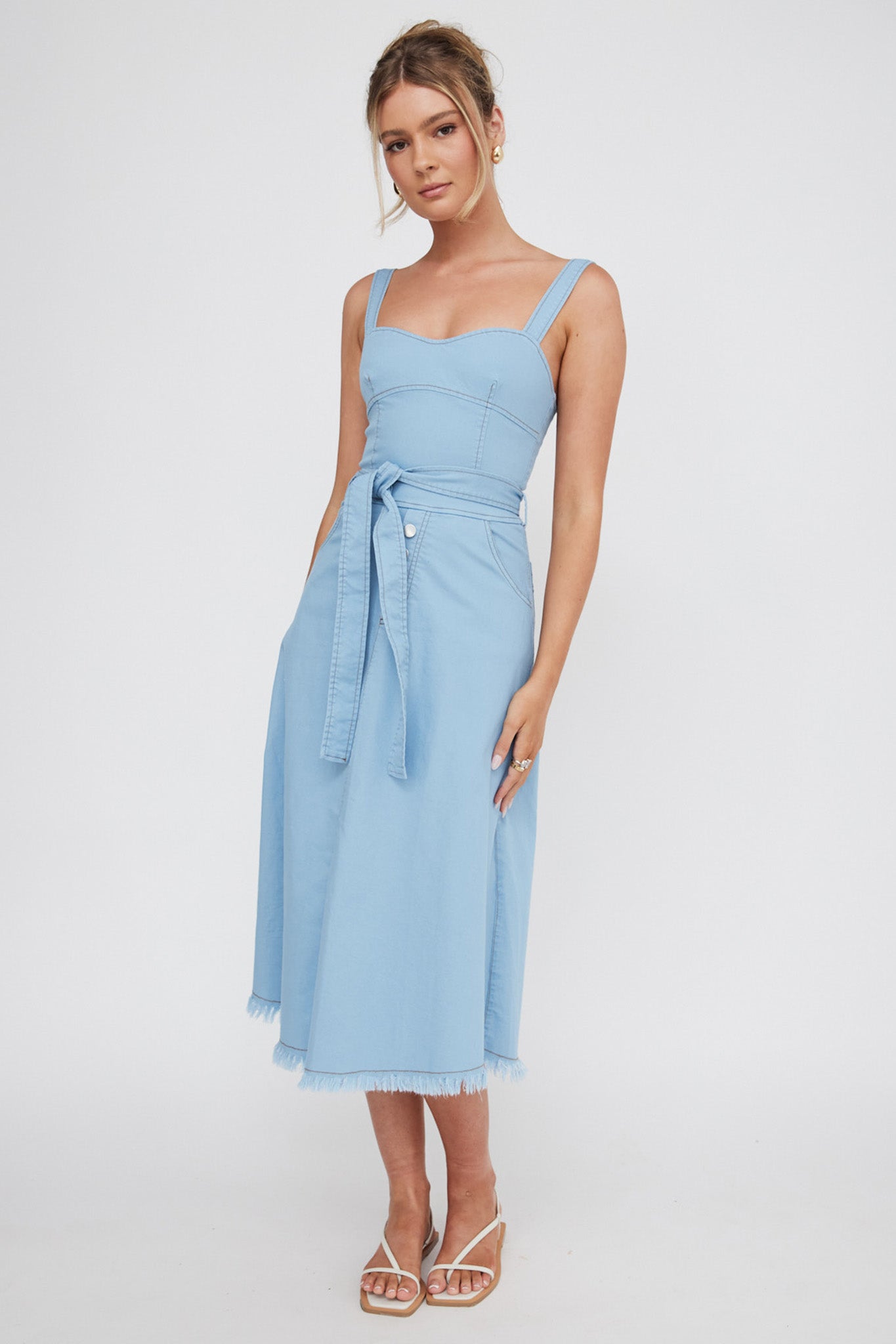 Zenyl Raw Hem Midi Dress Blue by Selfie Leslie
