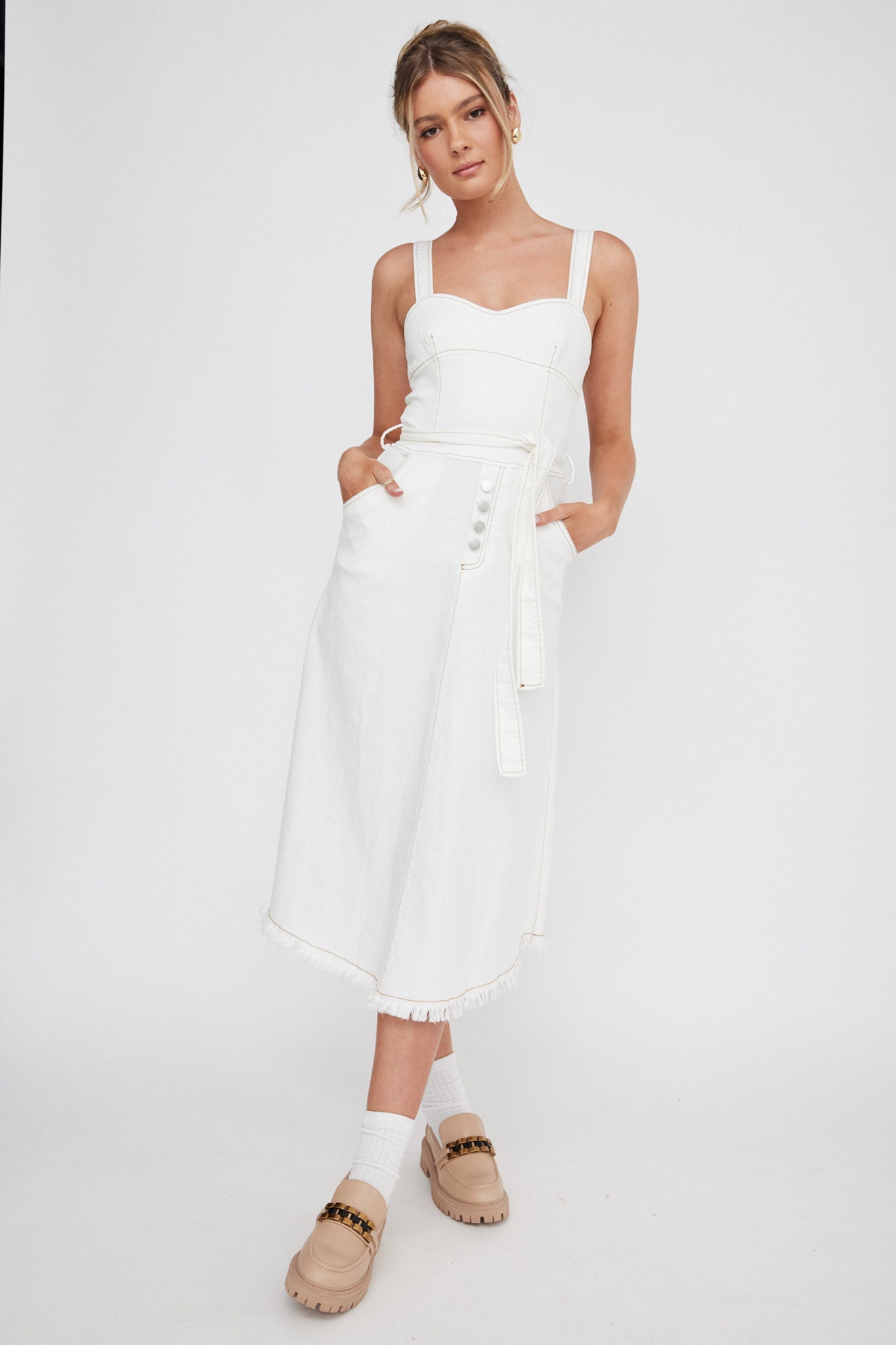 Zenyl Raw Hem Midi Dress Butter by Selfie Leslie