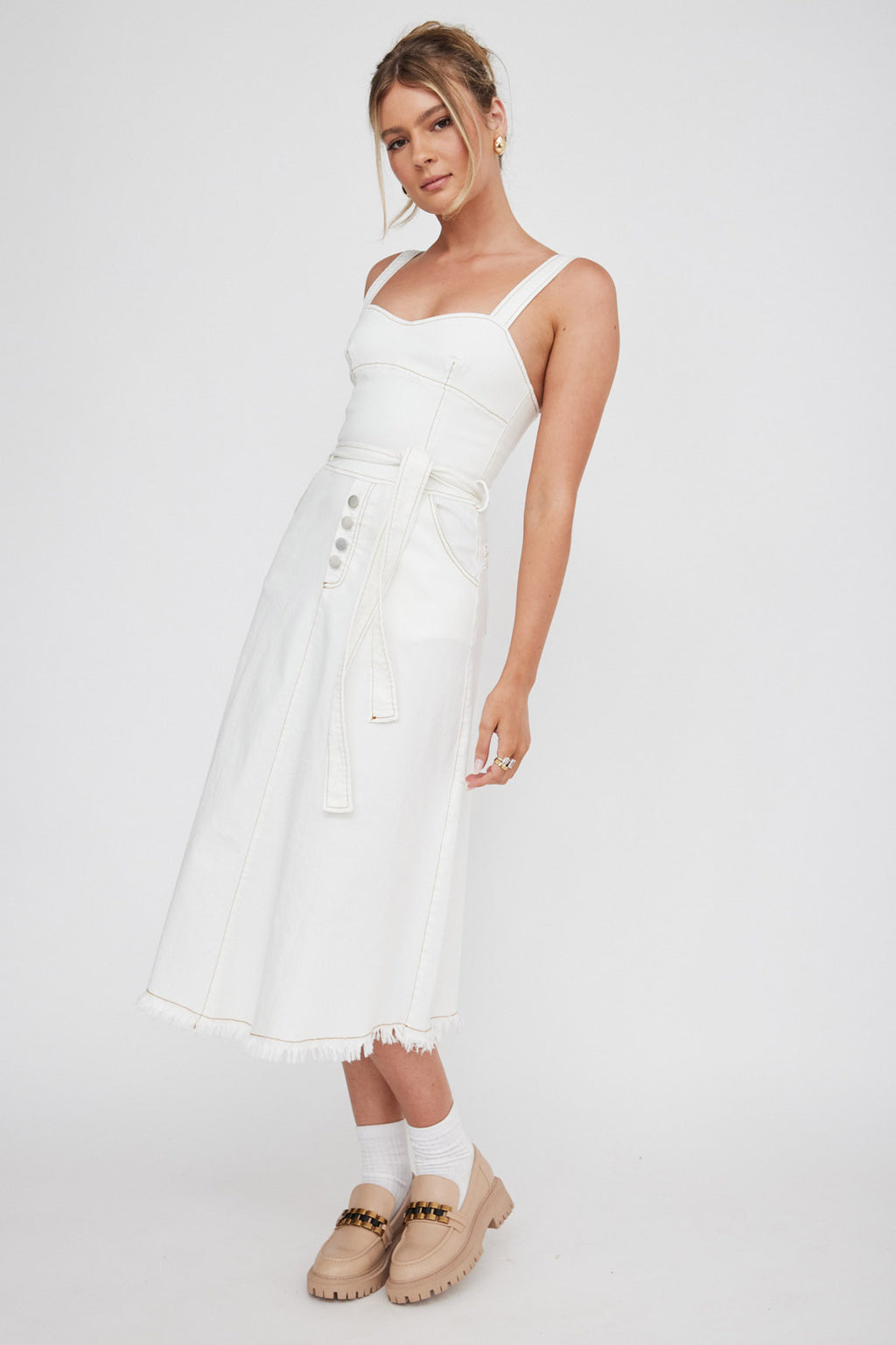 Zenyl Raw Hem Midi Dress Butter by Selfie Leslie