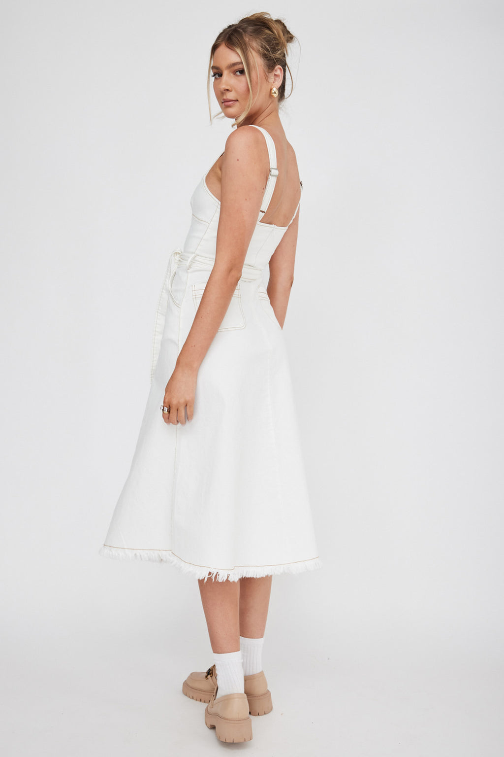 Zenyl Raw Hem Midi Dress Butter by Selfie Leslie