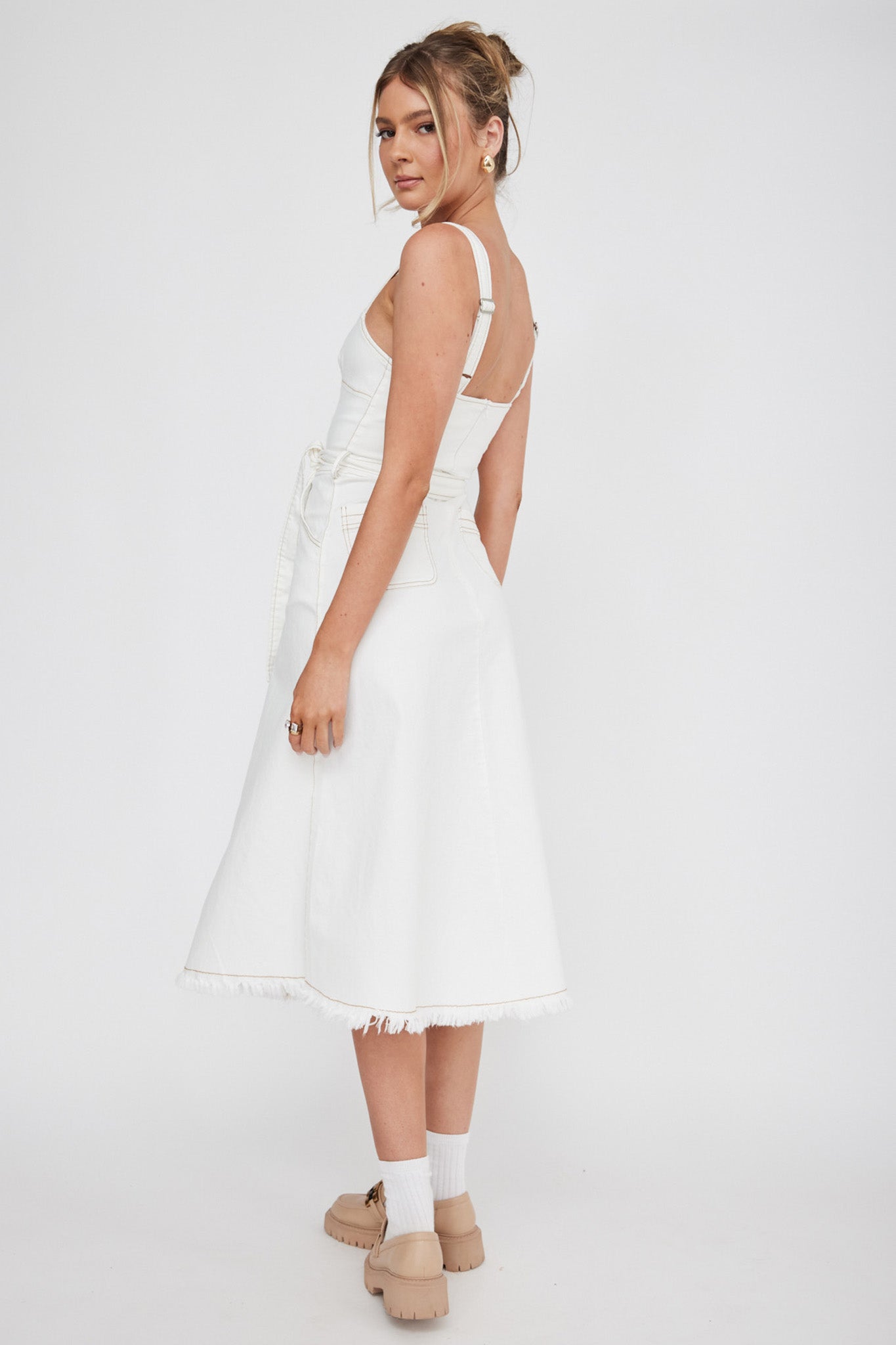 Zenyl Raw Hem Midi Dress Butter by Selfie Leslie