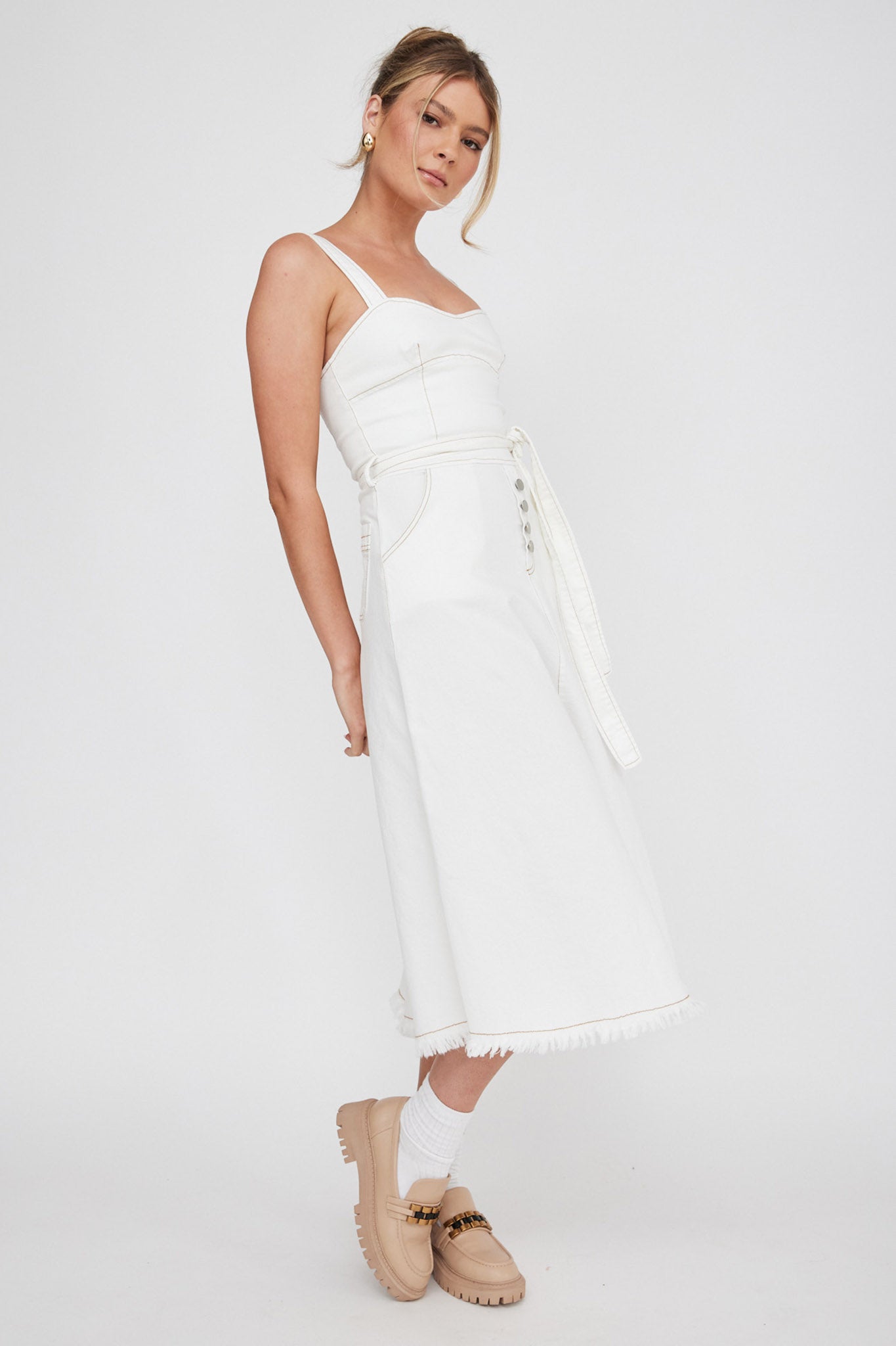Zenyl Raw Hem Midi Dress Butter by Selfie Leslie