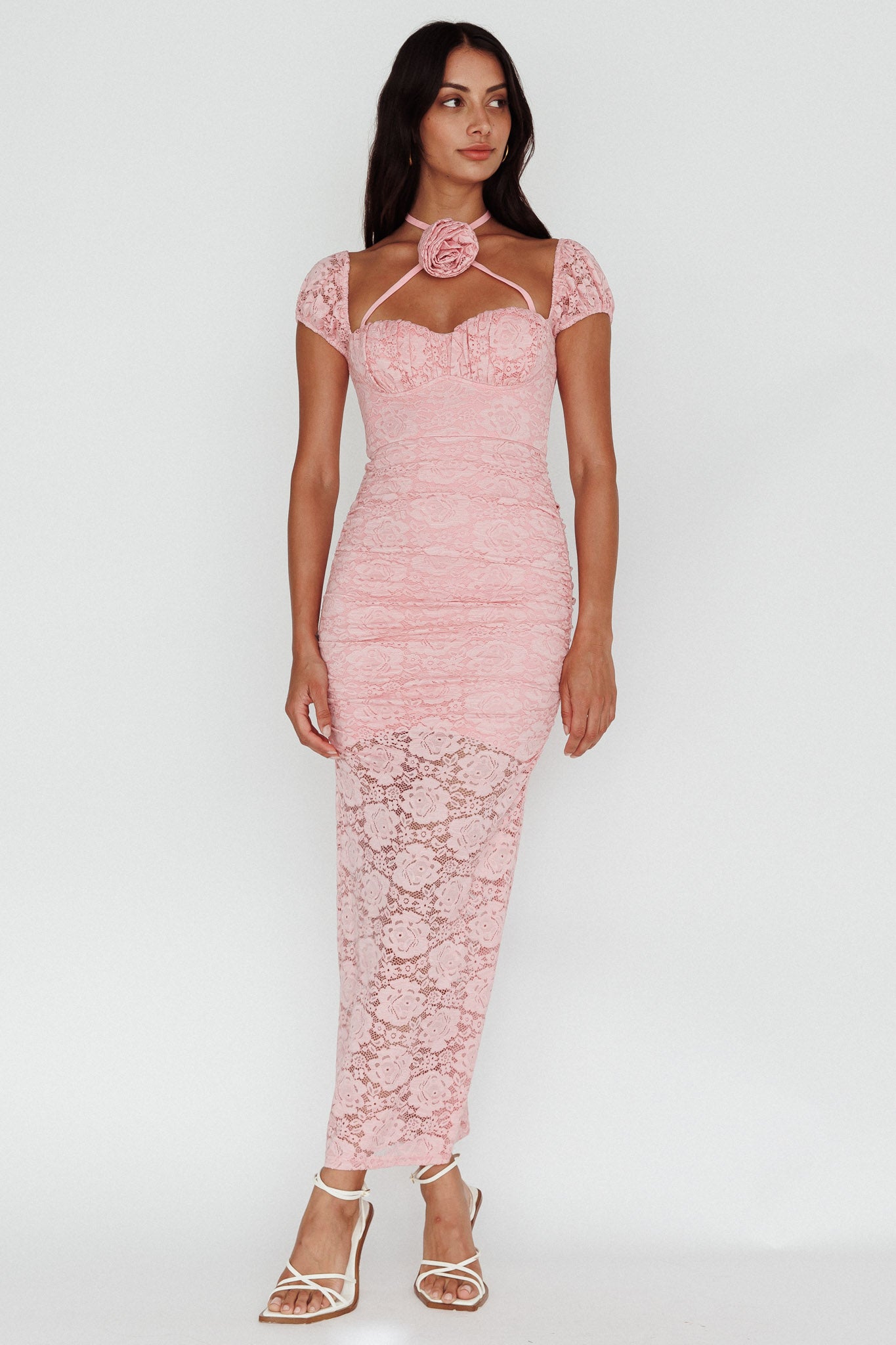 Versailles Summer Rose Accent Lace Dress Blush by Selfie Leslie