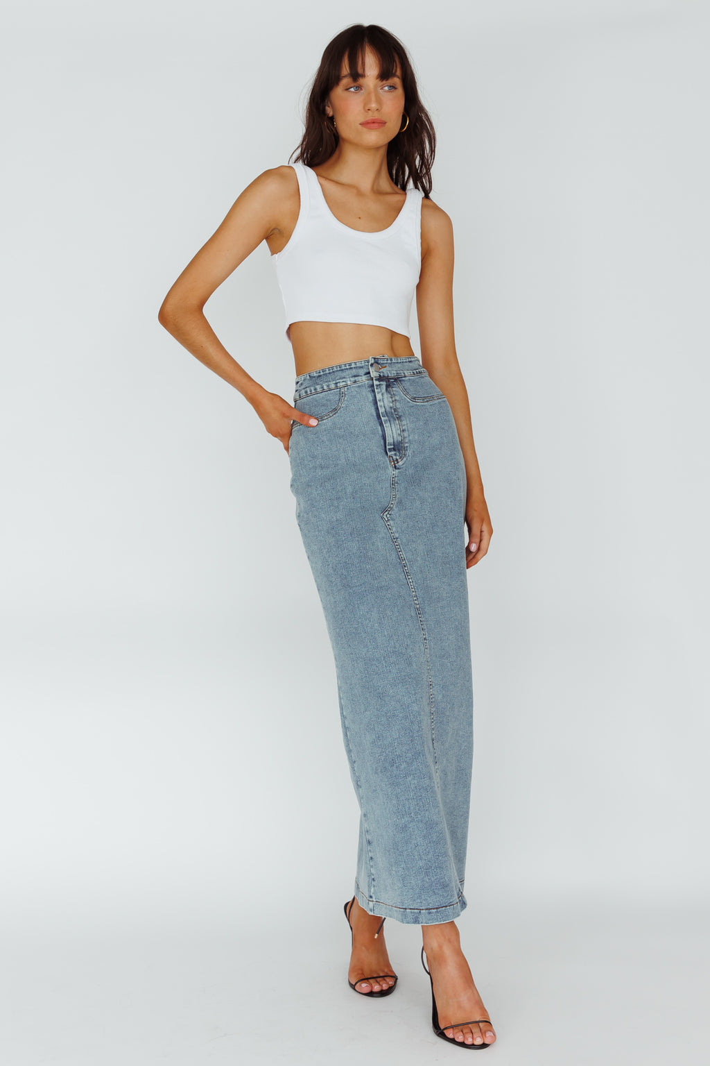 Sinead Denim Maxi Skirt Light Denim by Selfie Leslie