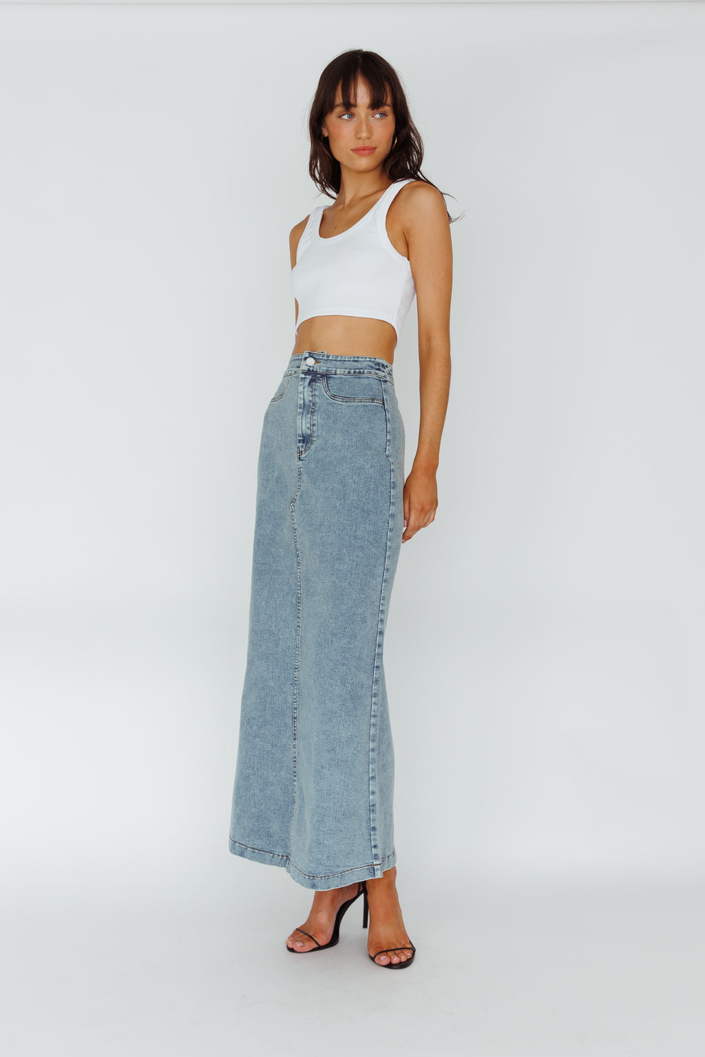 Sinead Denim Maxi Skirt Light Denim by Selfie Leslie