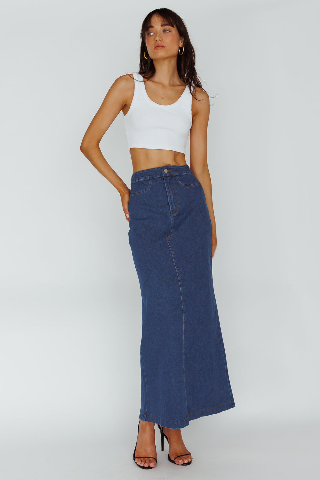 Sinead Denim Maxi Skirt Indigo by Selfie Leslie