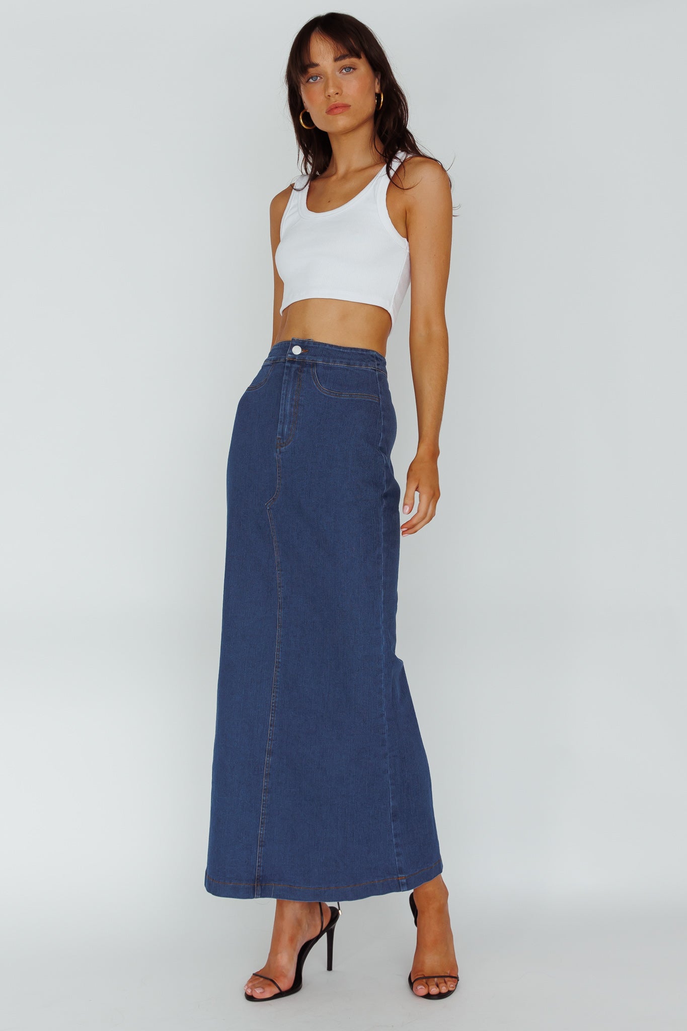 Sinead Denim Maxi Skirt Indigo by Selfie Leslie