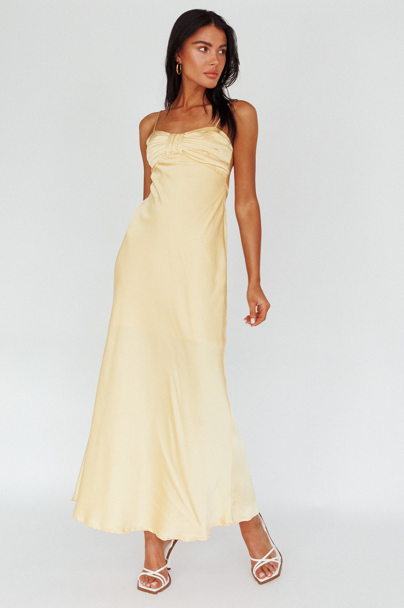 Siva Gathered Bust Midi Dress Yellow by Selfie Leslie
