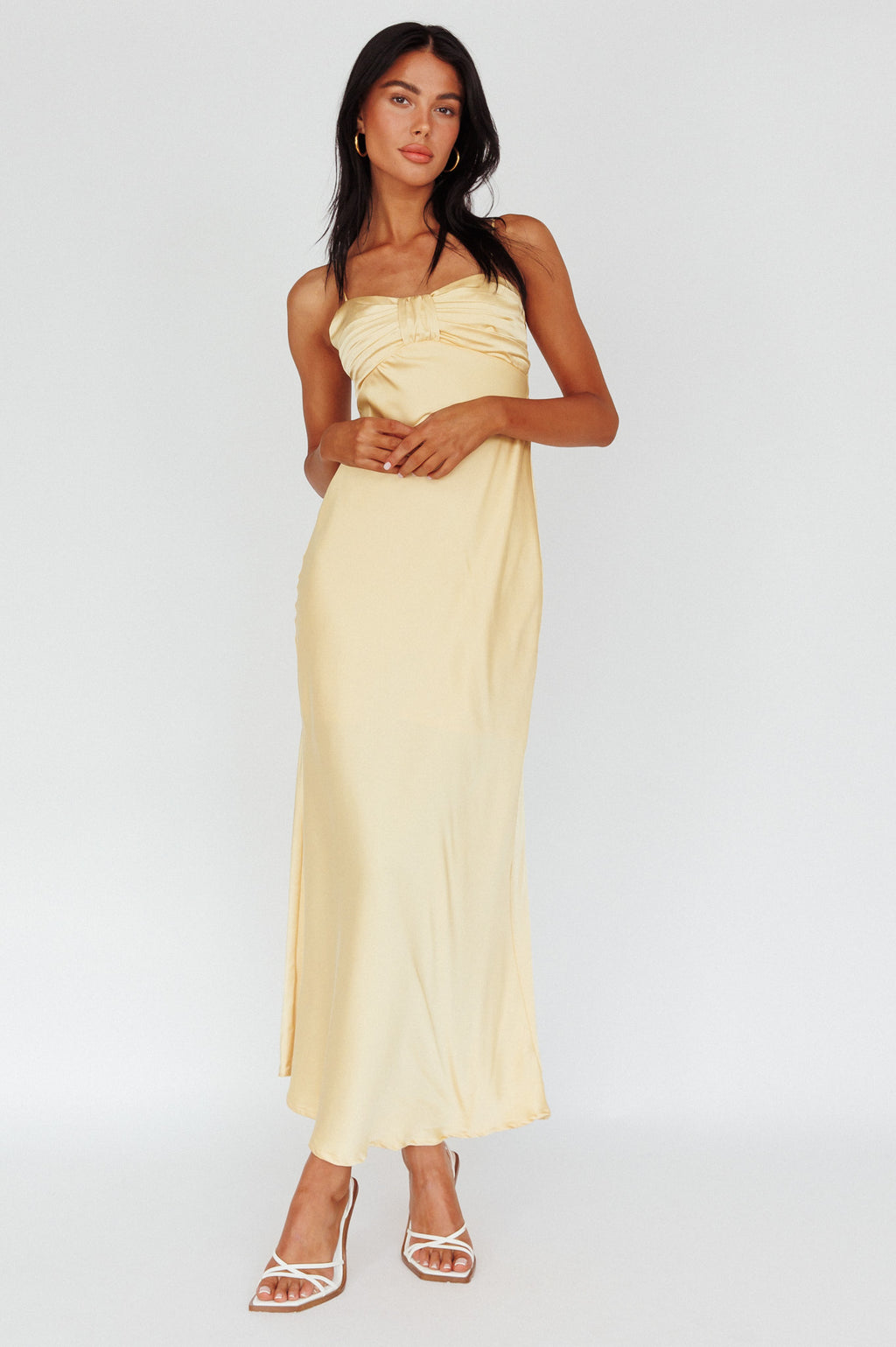 Siva Gathered Bust Midi Dress Yellow by Selfie Leslie