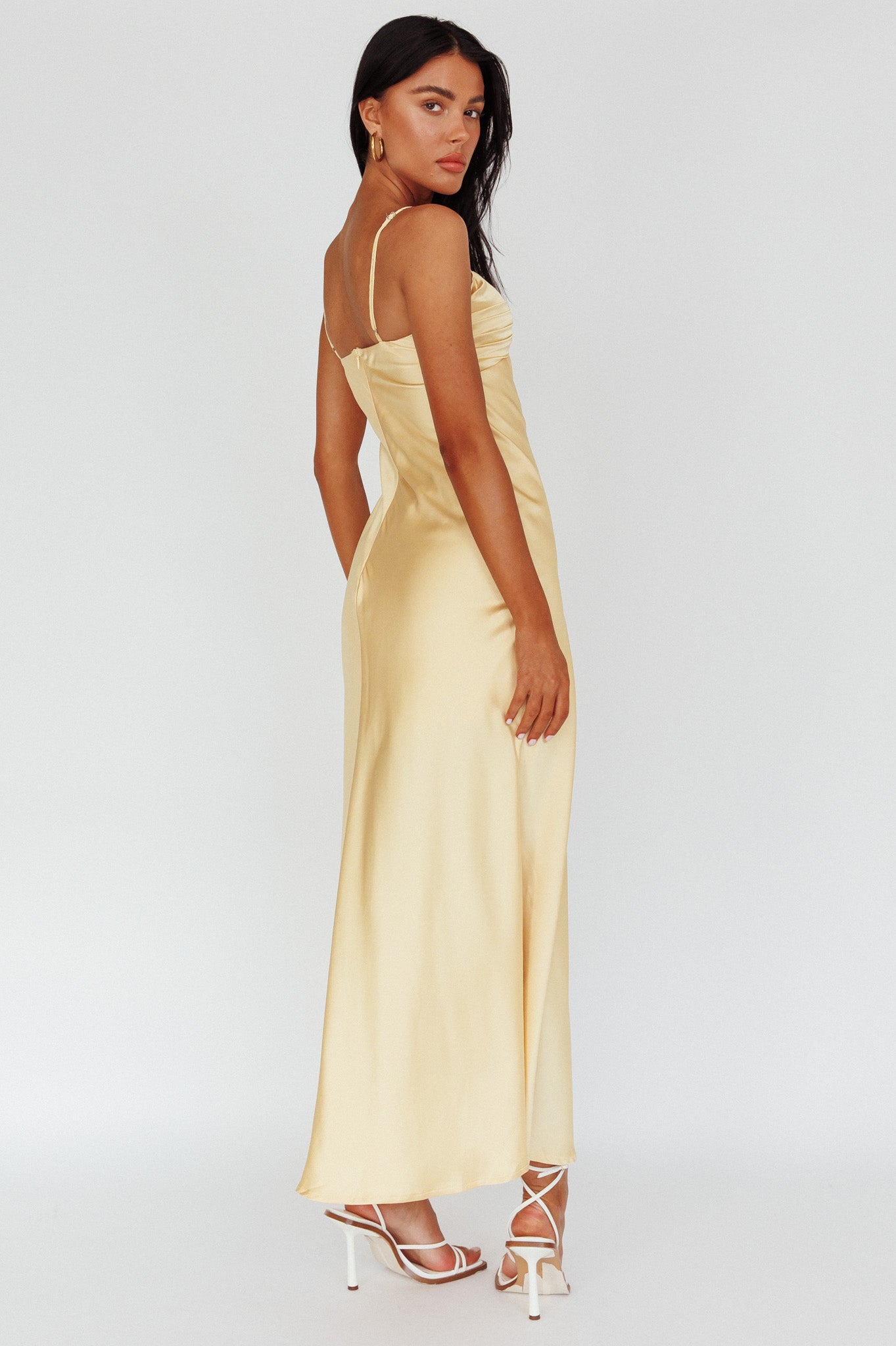 Siva Gathered Bust Midi Dress Yellow by Selfie Leslie