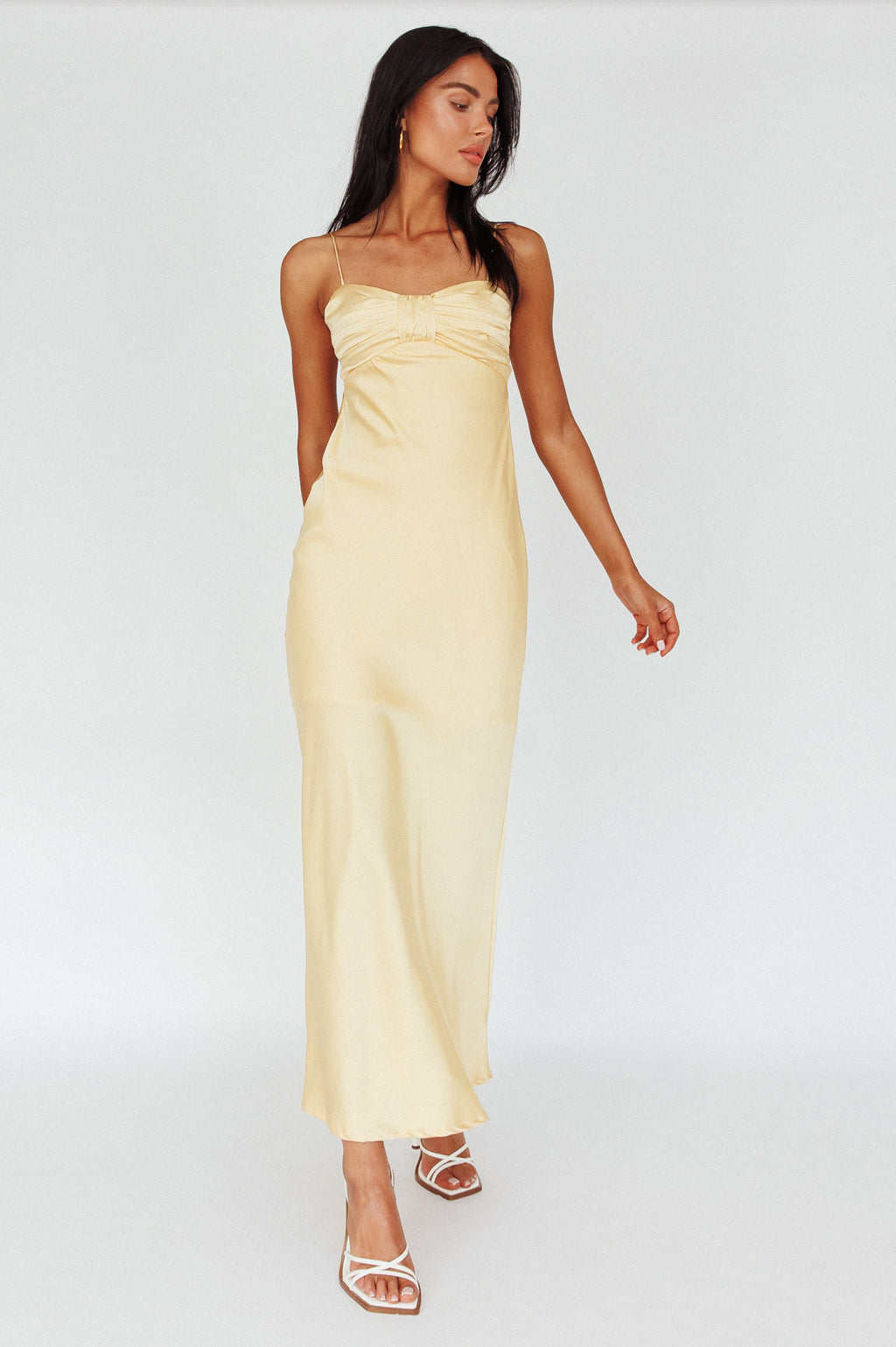 Siva Gathered Bust Midi Dress Yellow by Selfie Leslie