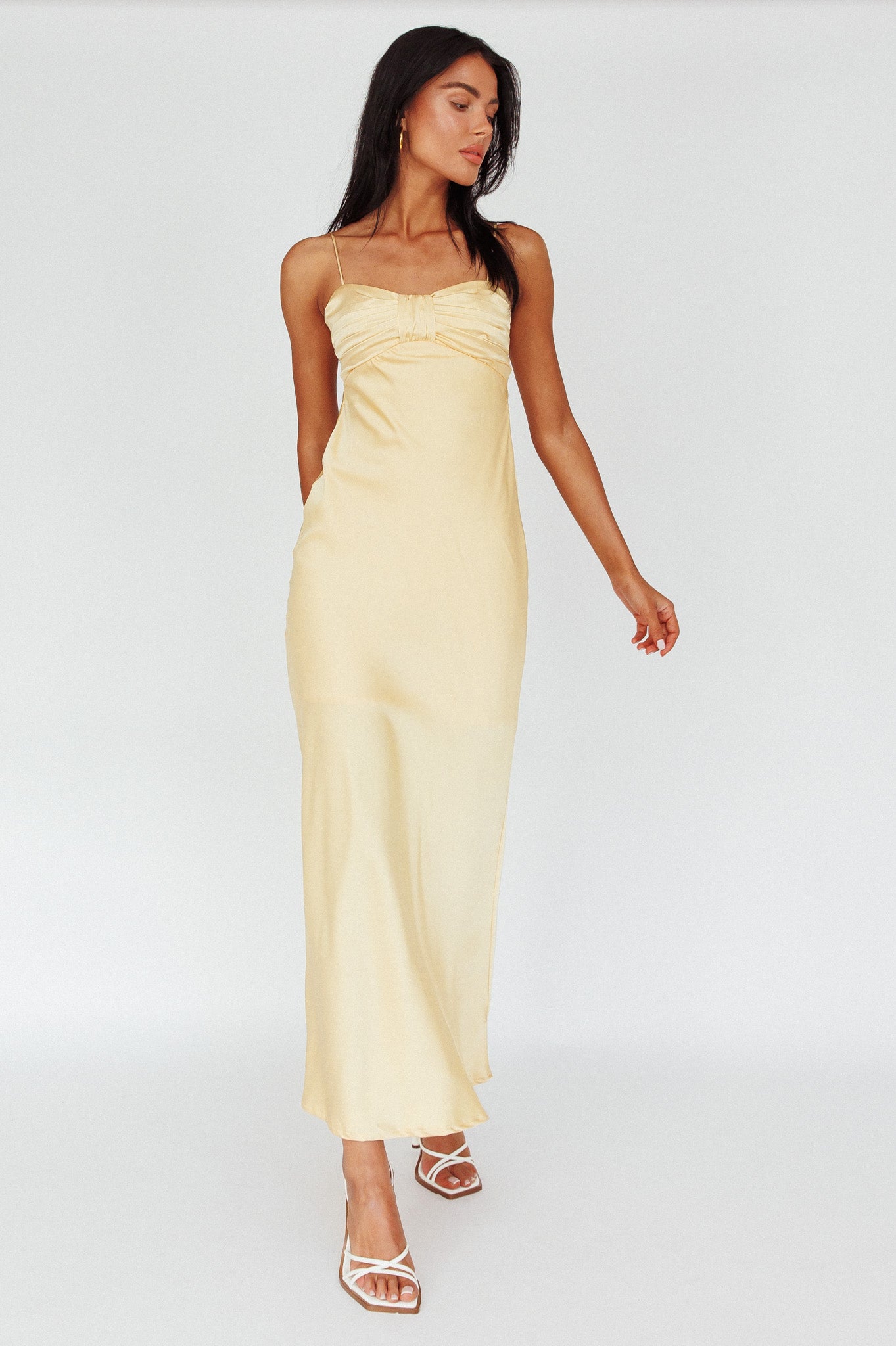 Siva Gathered Bust Midi Dress Yellow by Selfie Leslie