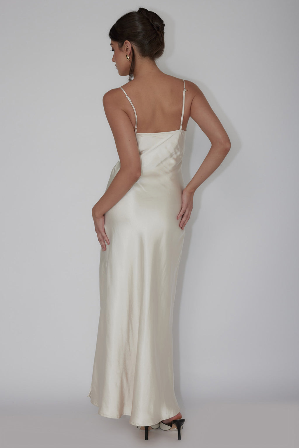 Amity Twist Bust Split Maxi Dress Champagne by Selfie Leslie