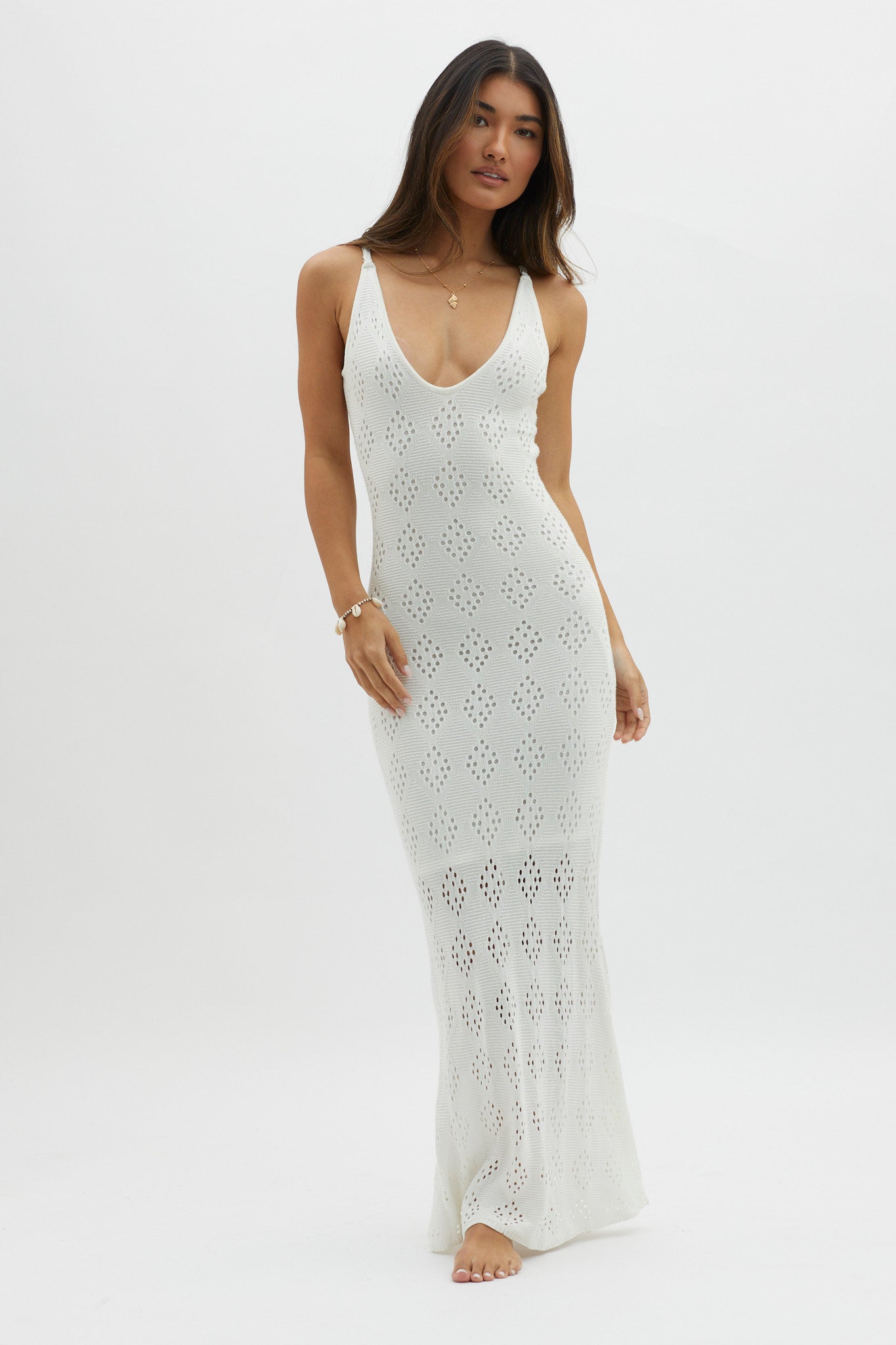Raven Cami Strap Crochet Maxi Dress White by Selfie Leslie