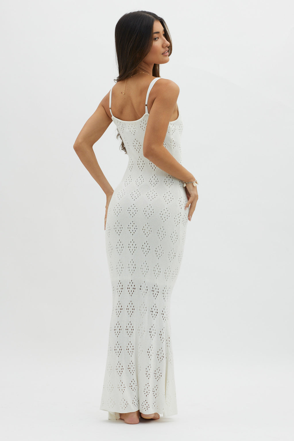 Raven Cami Strap Crochet Maxi Dress White by Selfie Leslie