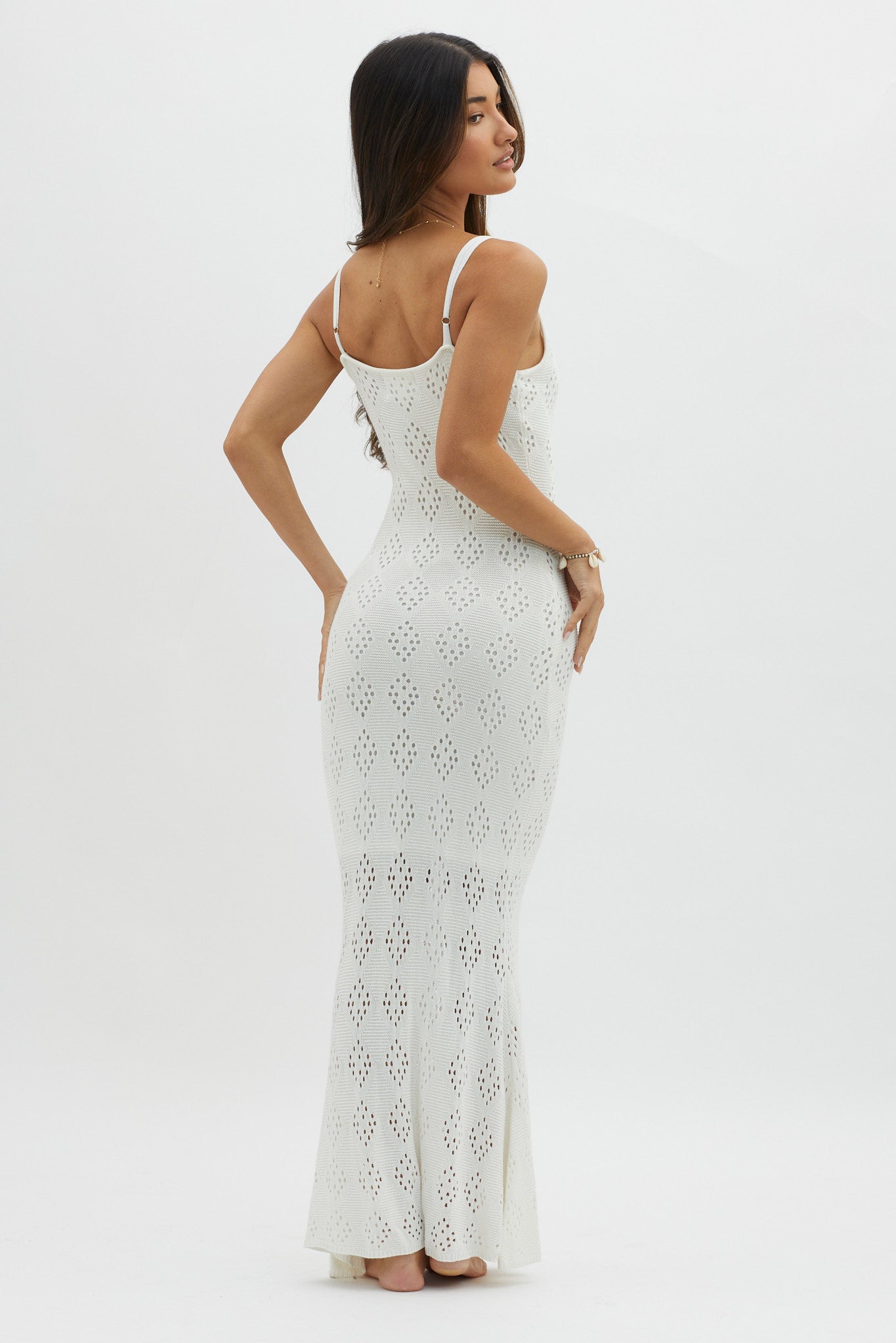 Raven Cami Strap Crochet Maxi Dress White by Selfie Leslie