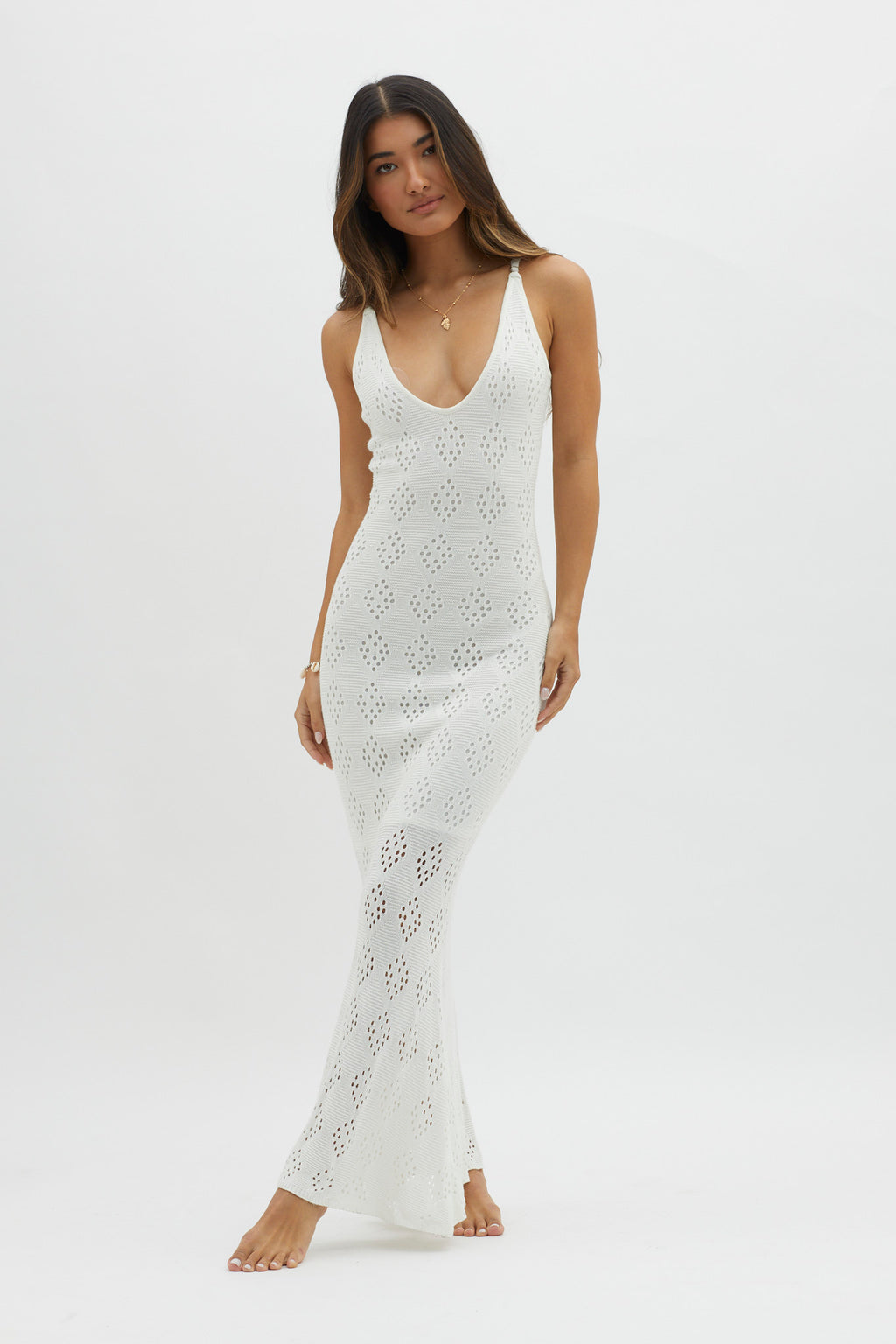 Raven Cami Strap Crochet Maxi Dress White by Selfie Leslie