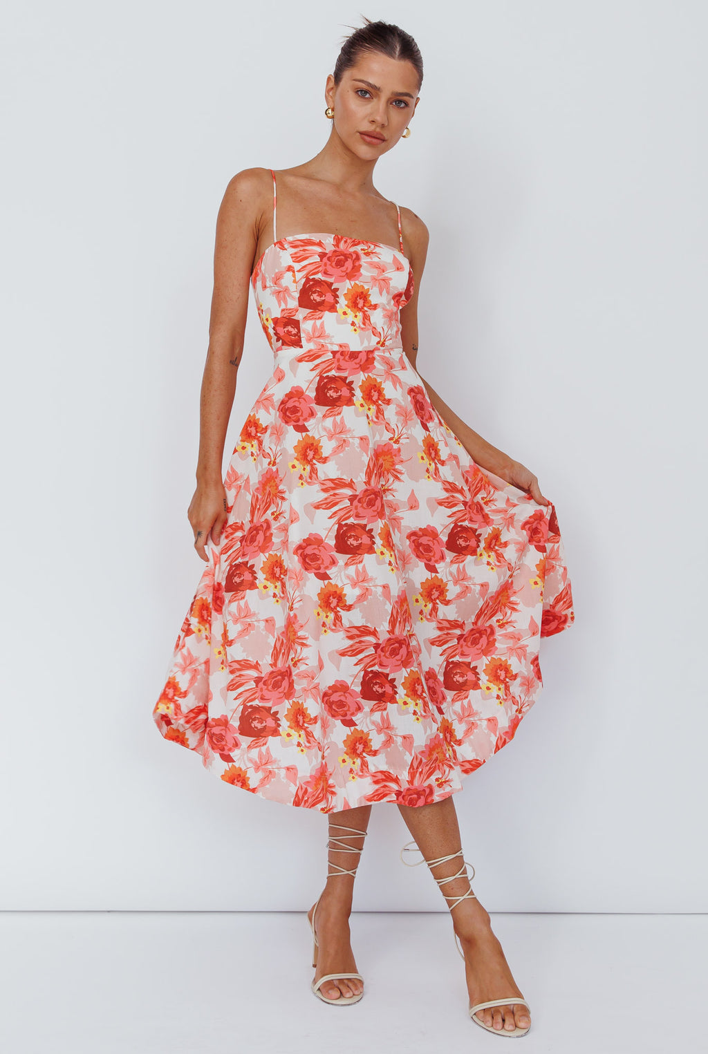 Weekender Spaghetti Strap Midi Dress Floral Peach by Selfie Leslie