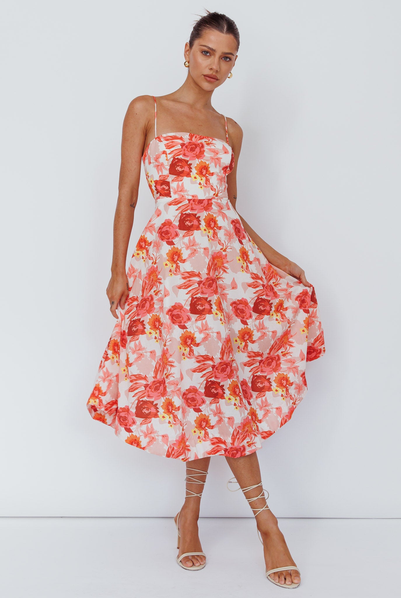 Weekender Spaghetti Strap Midi Dress Floral Peach by Selfie Leslie