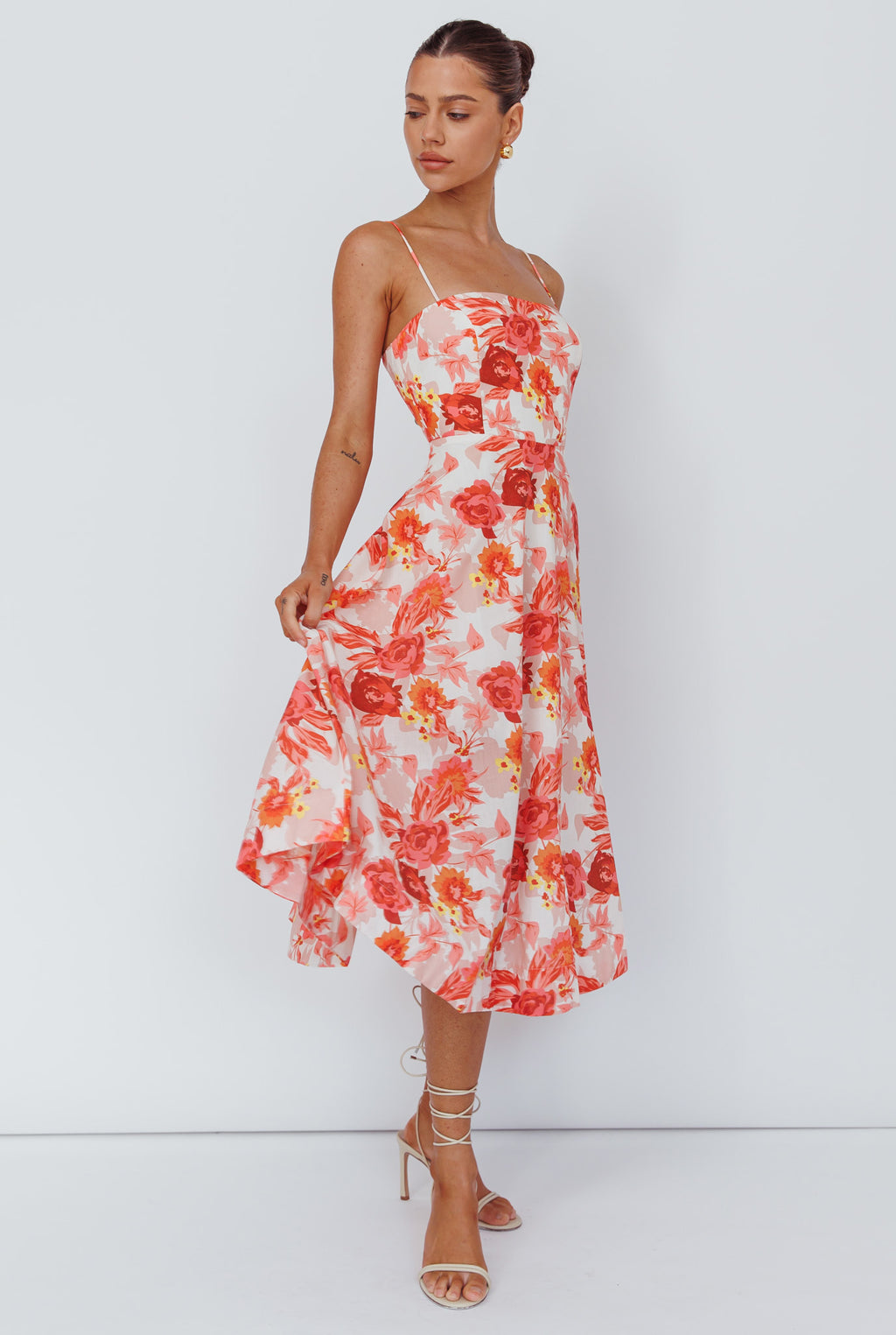 Weekender Spaghetti Strap Midi Dress Floral Peach by Selfie Leslie