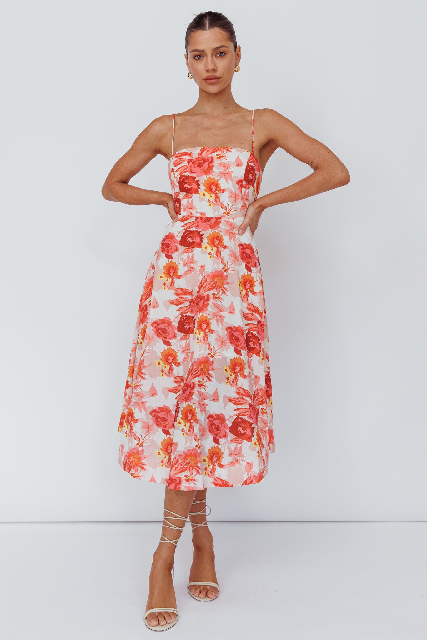 Weekender Spaghetti Strap Midi Dress Floral Peach by Selfie Leslie