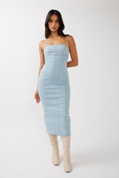 Lenni Denim Midi Dress Light Blue– Selfie Leslie