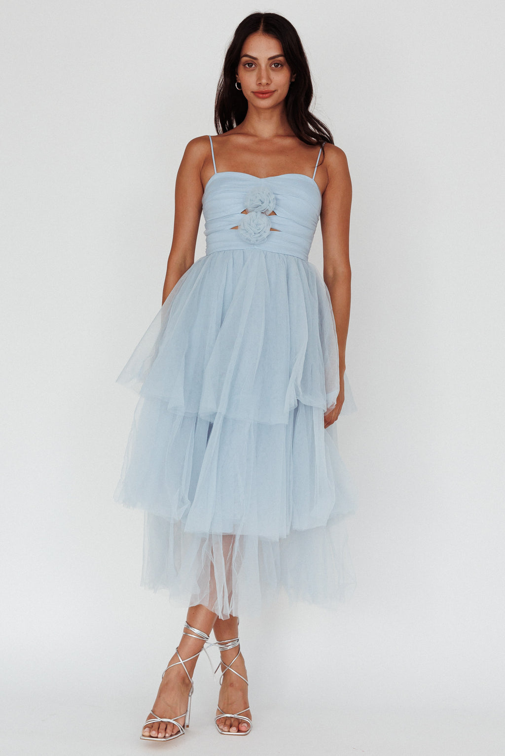 Seraphina Rose Bodice Tulle Midi Dress Baby Blue by Selfie Leslie