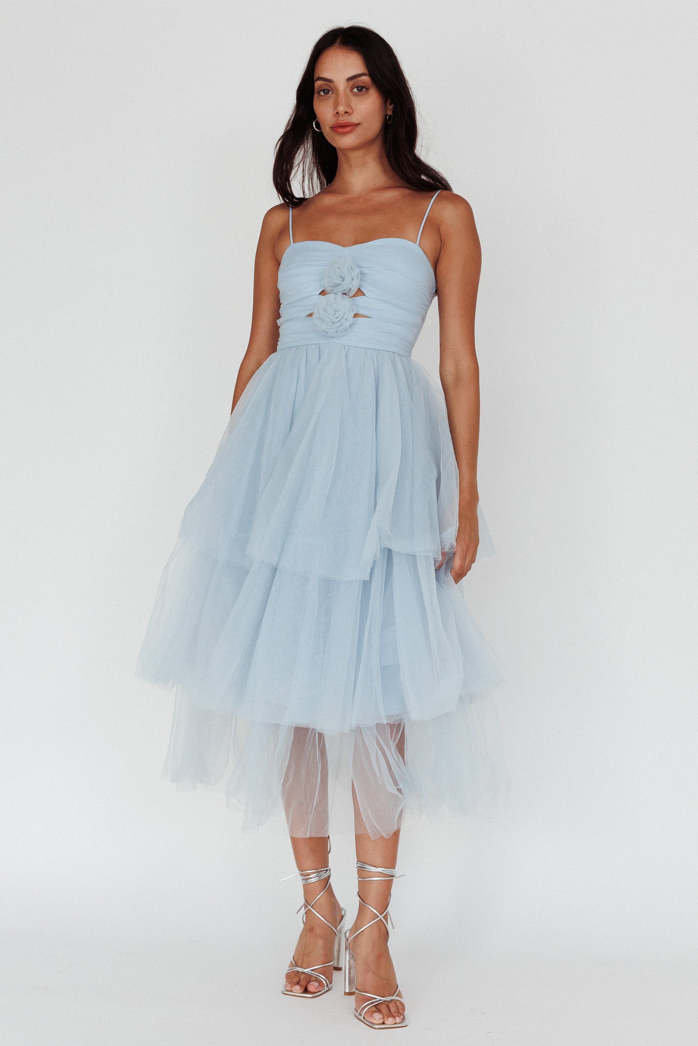 Seraphina Rose Bodice Tulle Midi Dress Baby Blue by Selfie Leslie