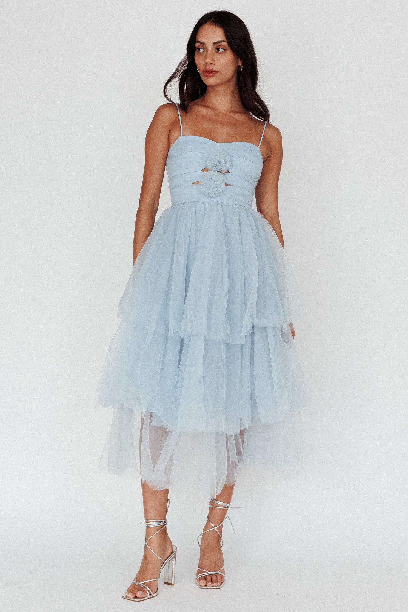 Seraphina Rose Bodice Tulle Midi Dress Baby Blue by Selfie Leslie