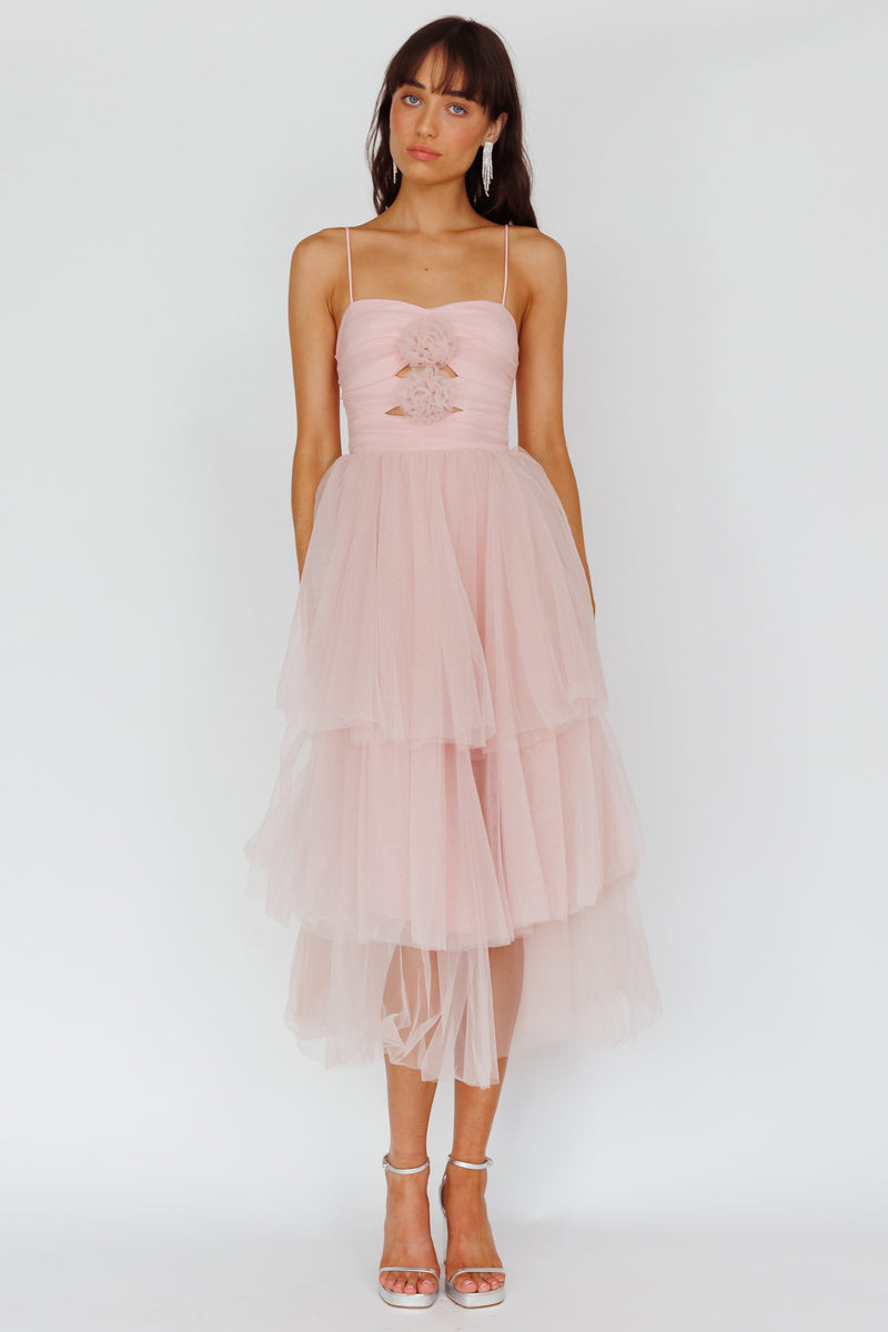 Shop the Seraphina Rose Bodice Tulle Midi Dress Blush | Selfie Leslie